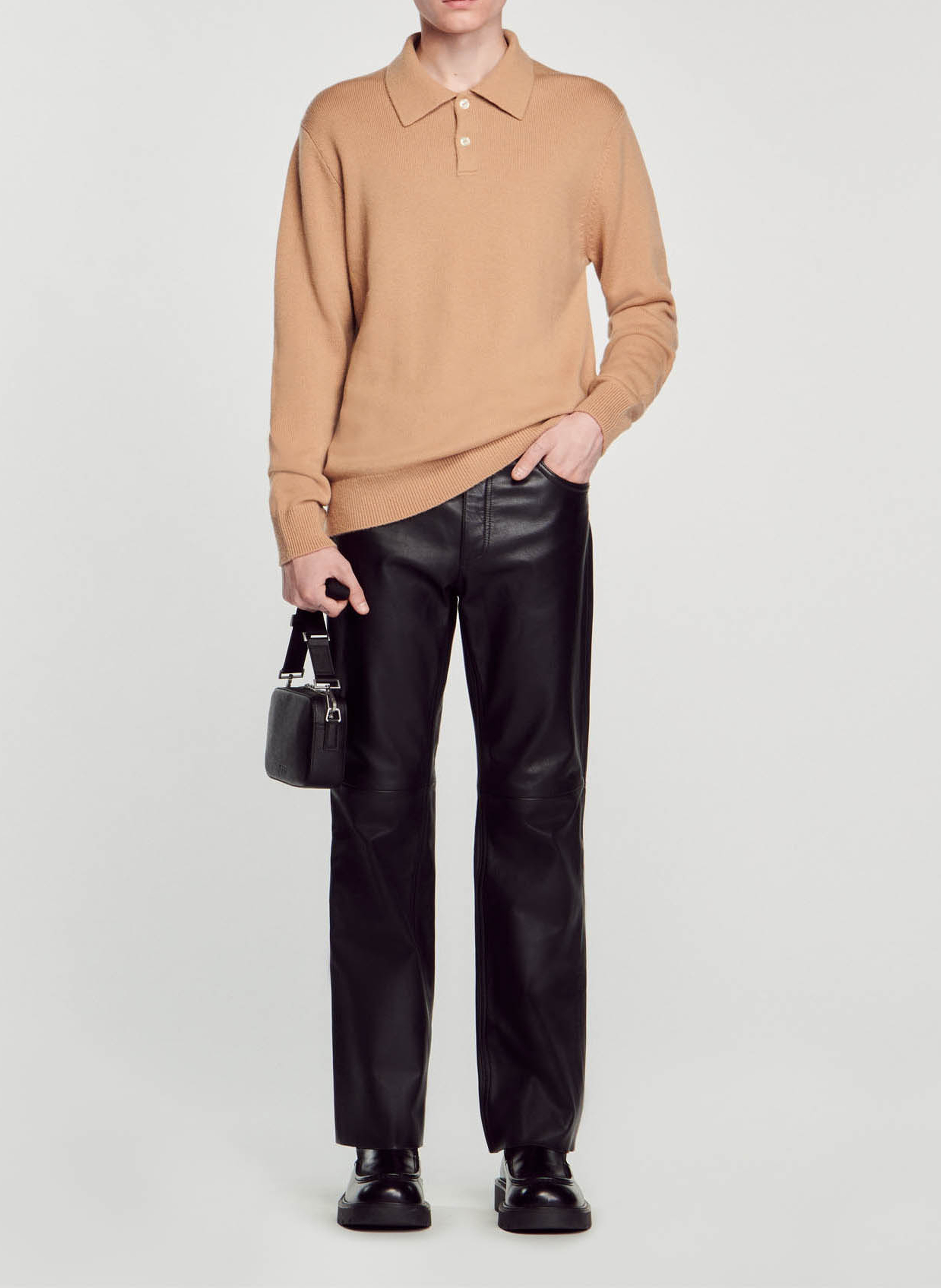 Sac bandoulière en cuir recyclé SANDRO Noir