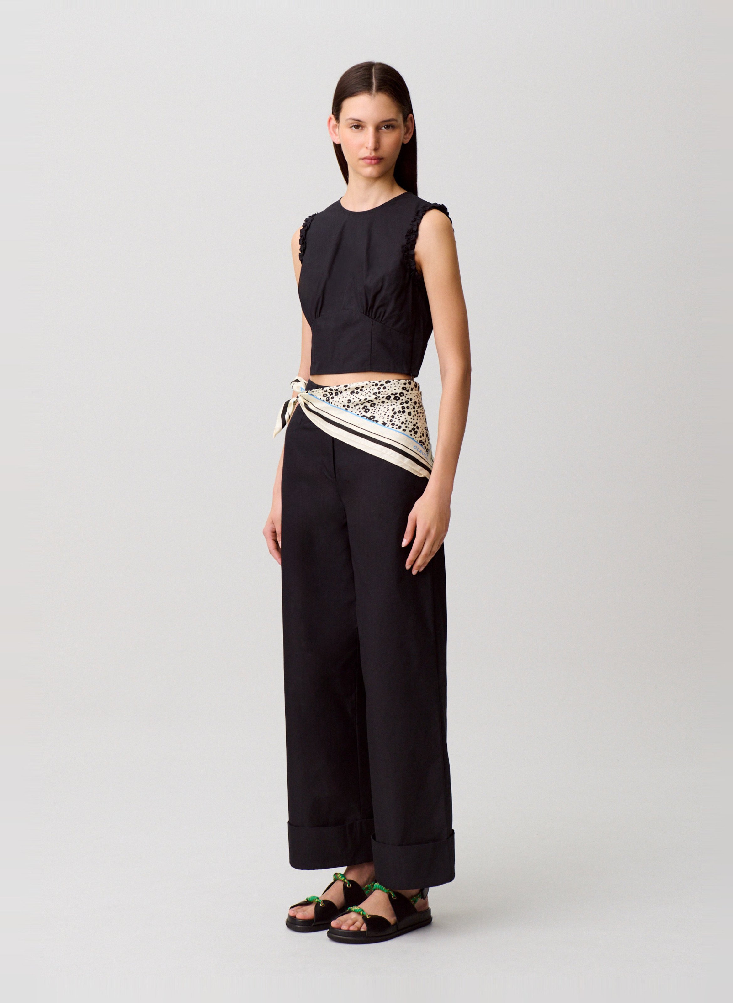 Top col rond en coton mélangé CLAUDIE PIERLOT Bleu