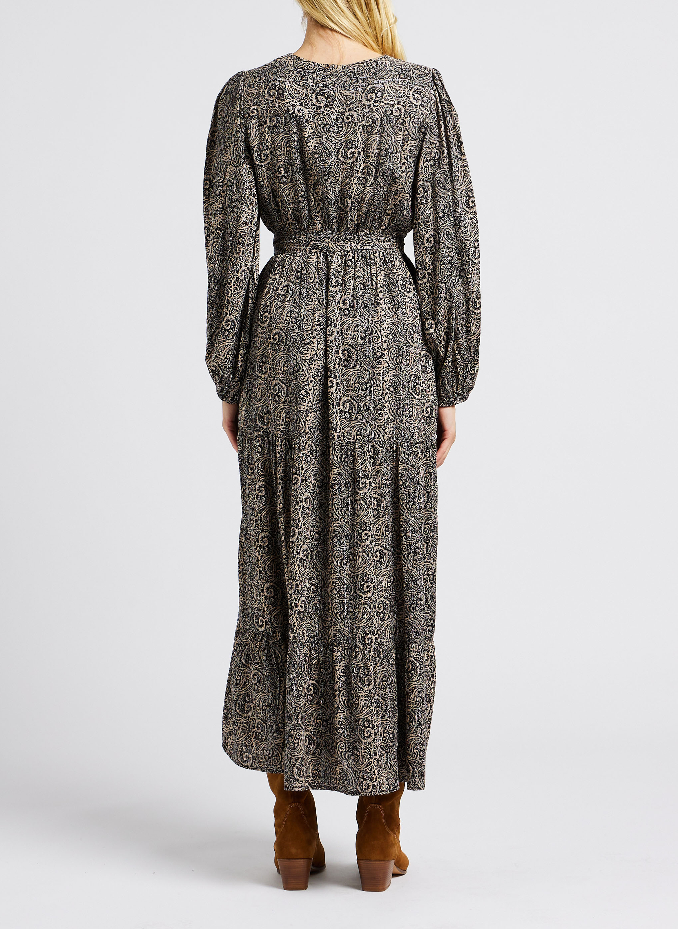 Long straight printed V-neck dress GRACE ET MILA Black