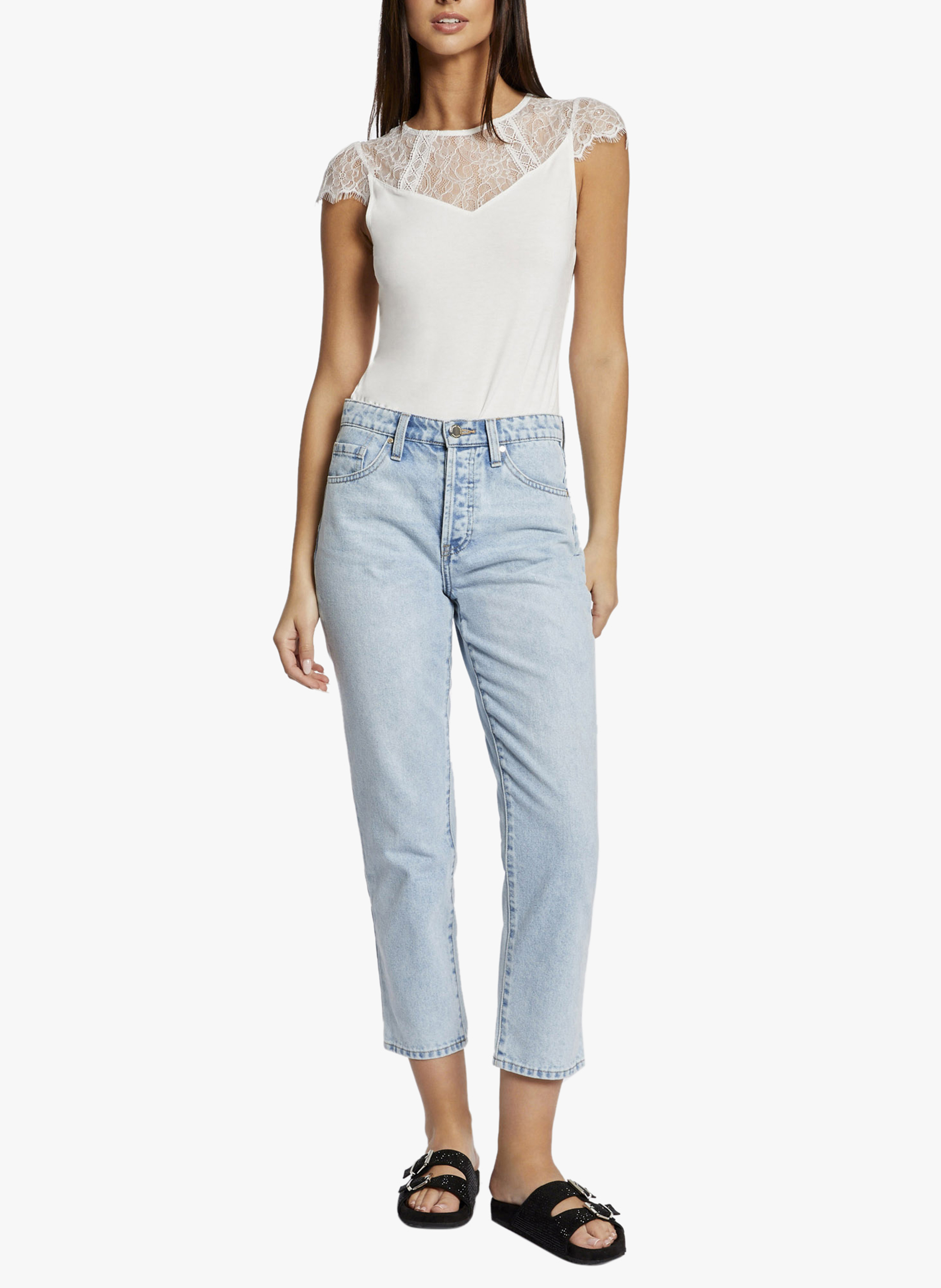 Round-neck lace top MORGAN Beige