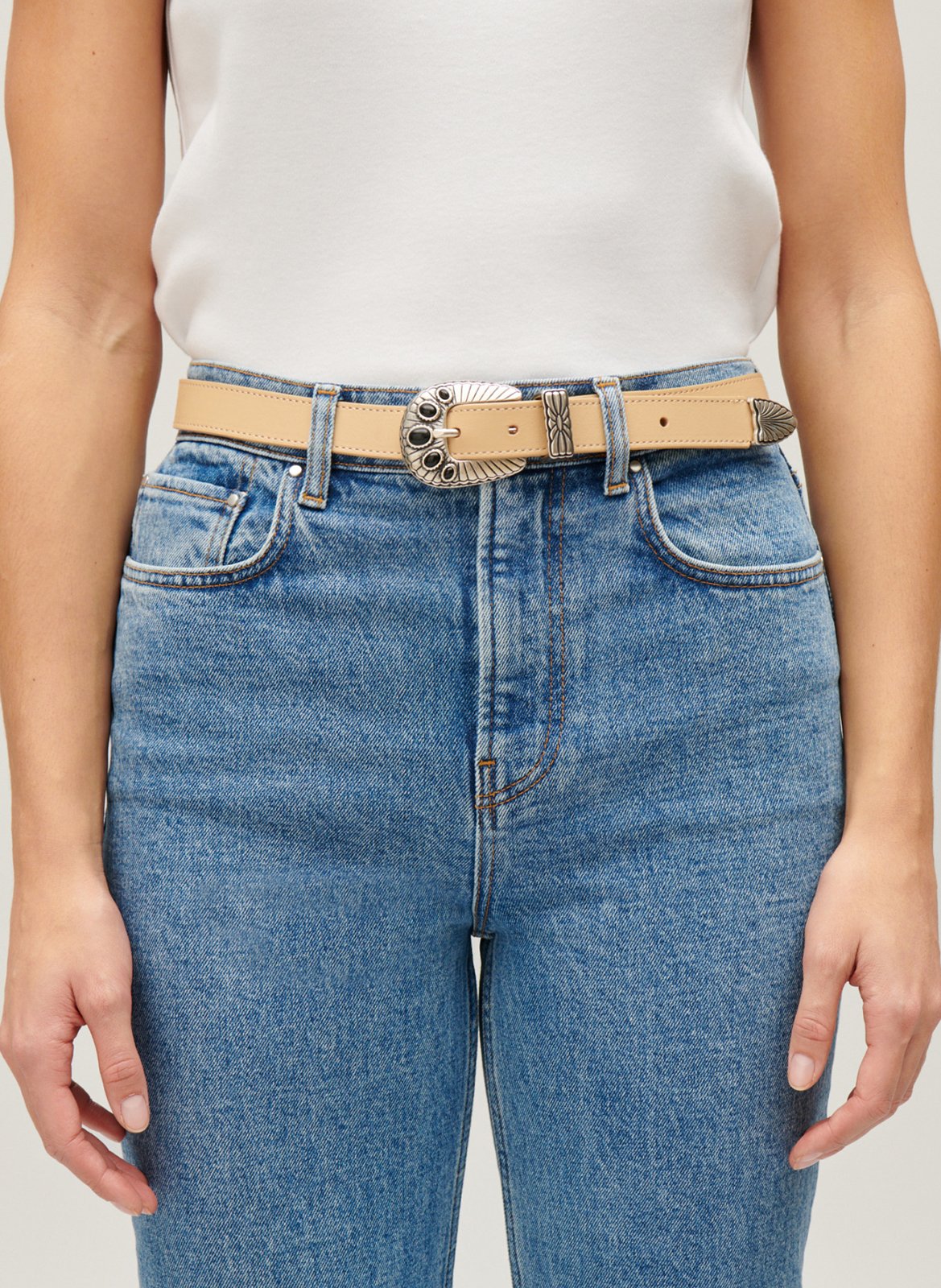 Ceinture style western en cuir CLAUDIE PIERLOT Beige