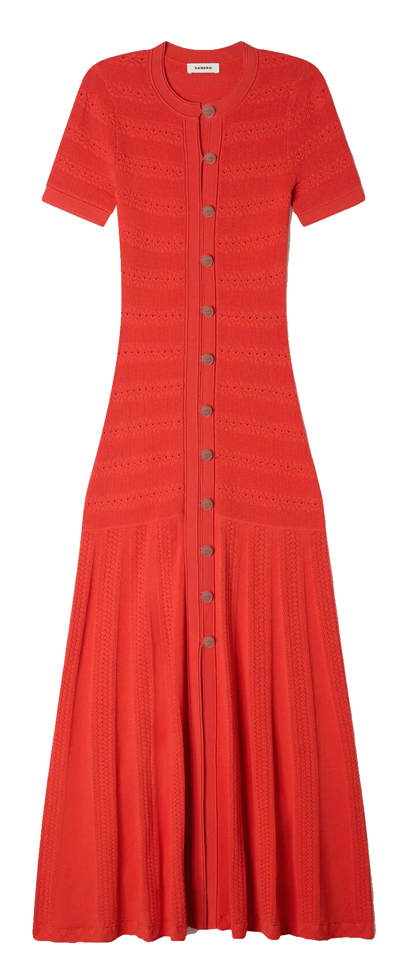 Robe longue col rond en maille SANDRO Rouge