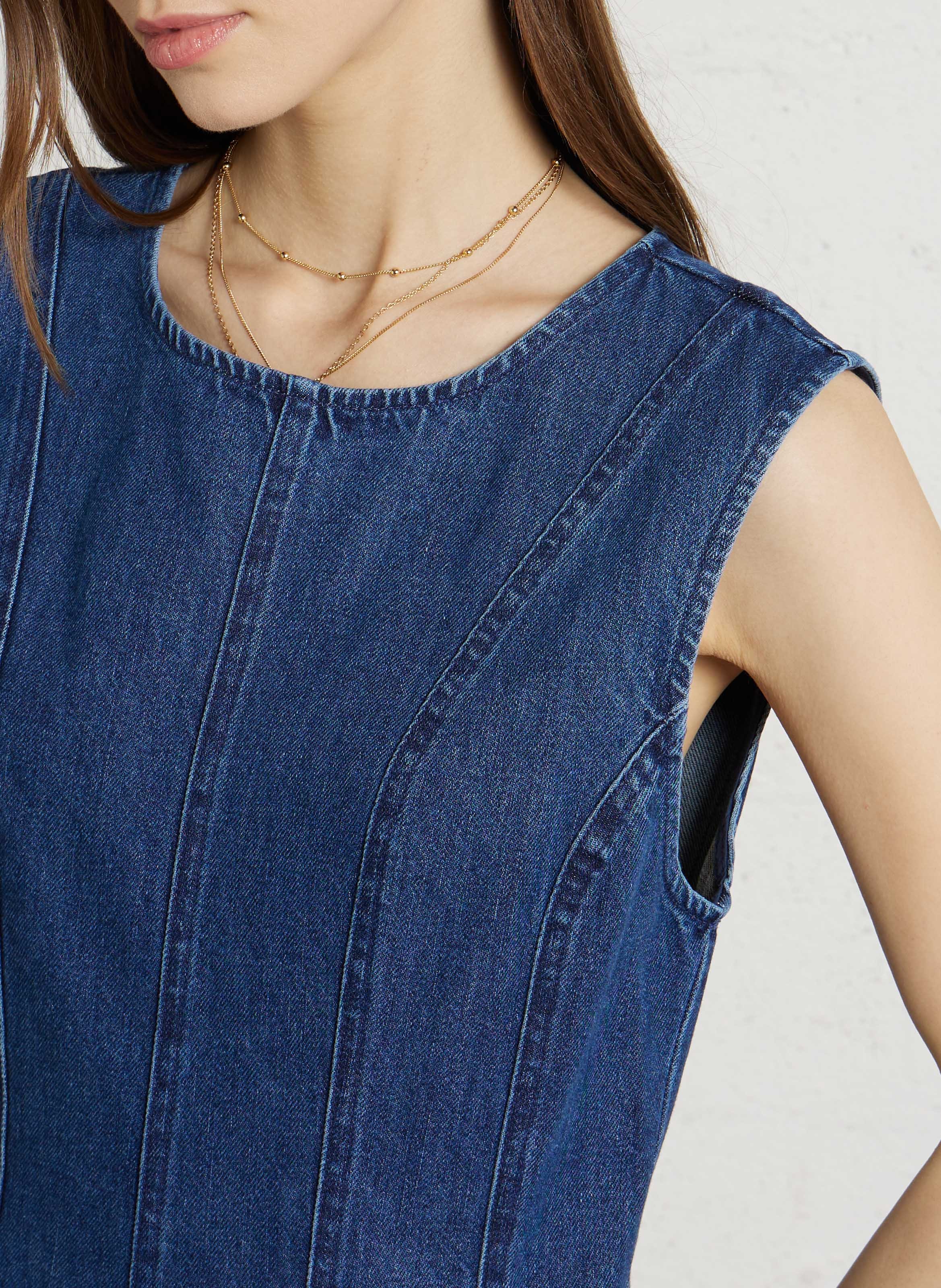 Lange mouwloze denim jurk THE NEW SOCIETY Jeans onbewerkt