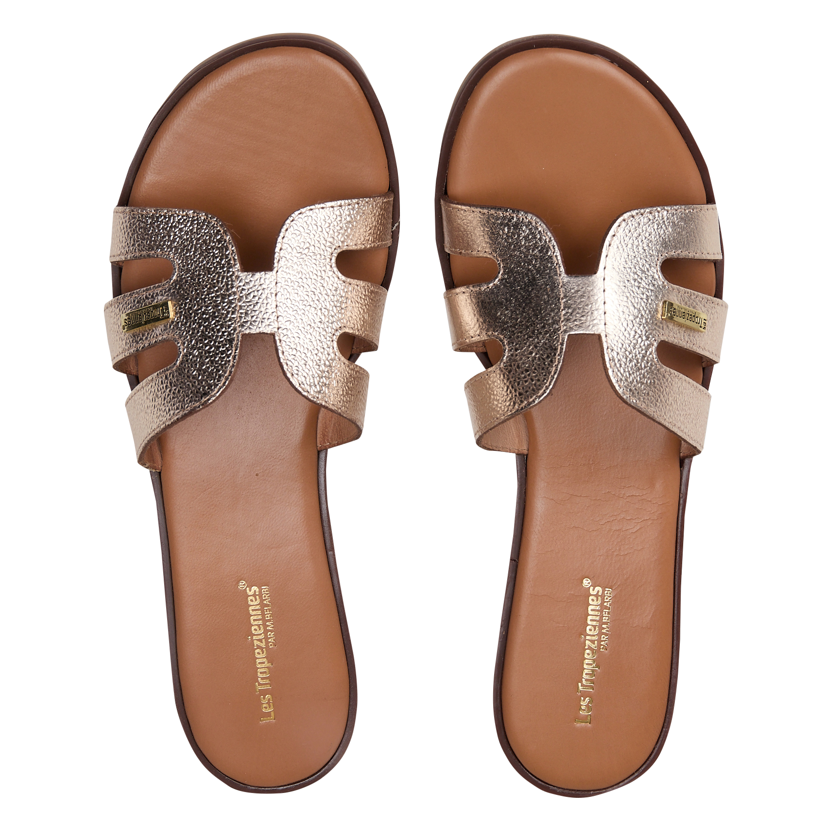 Flat leather mules in plain grain leather LES TROPEZIENNES PAR M.BELARBI Golden
