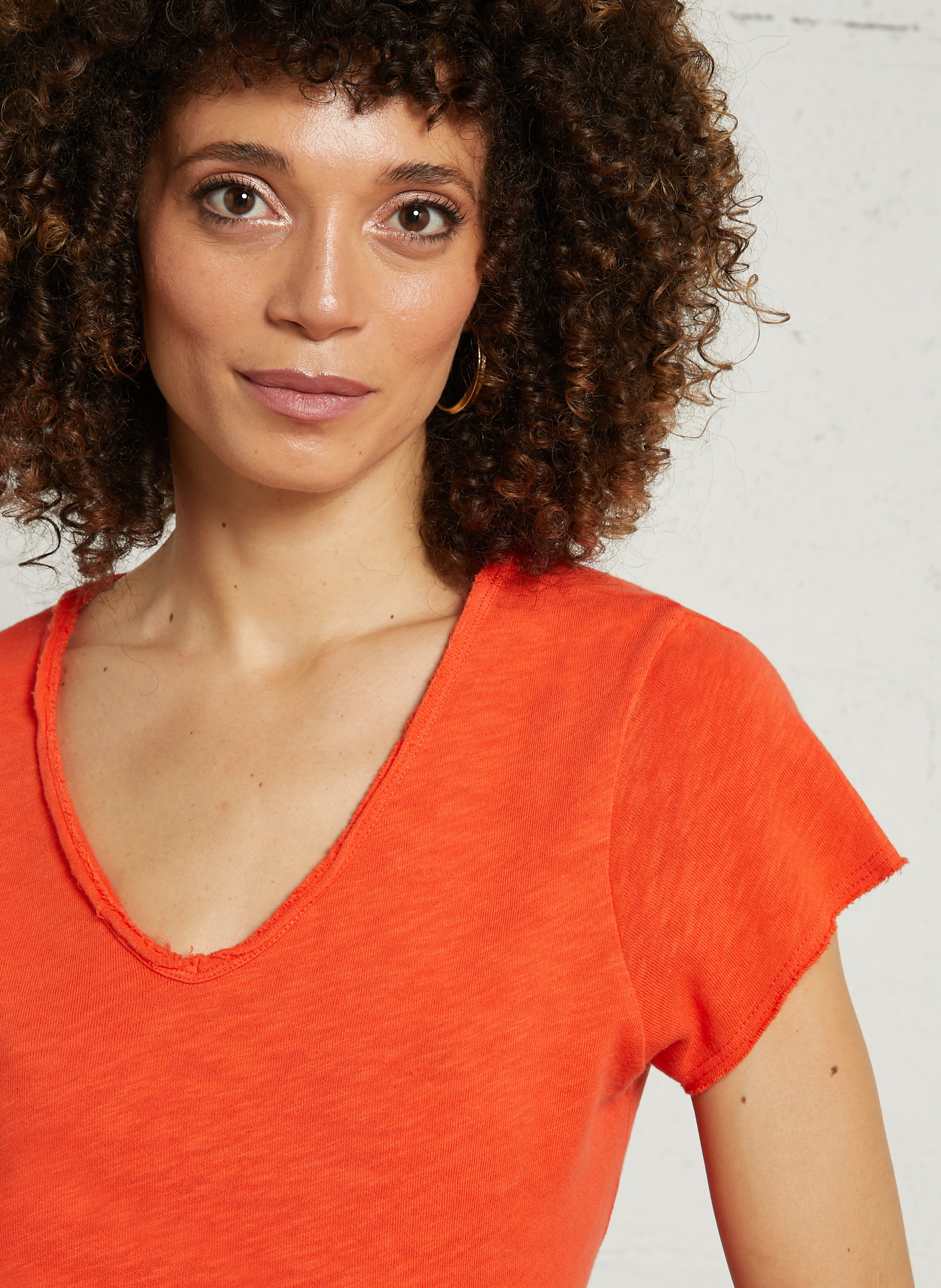 Tee-shirt droit col V en coton AMERICAN VINTAGE Orange