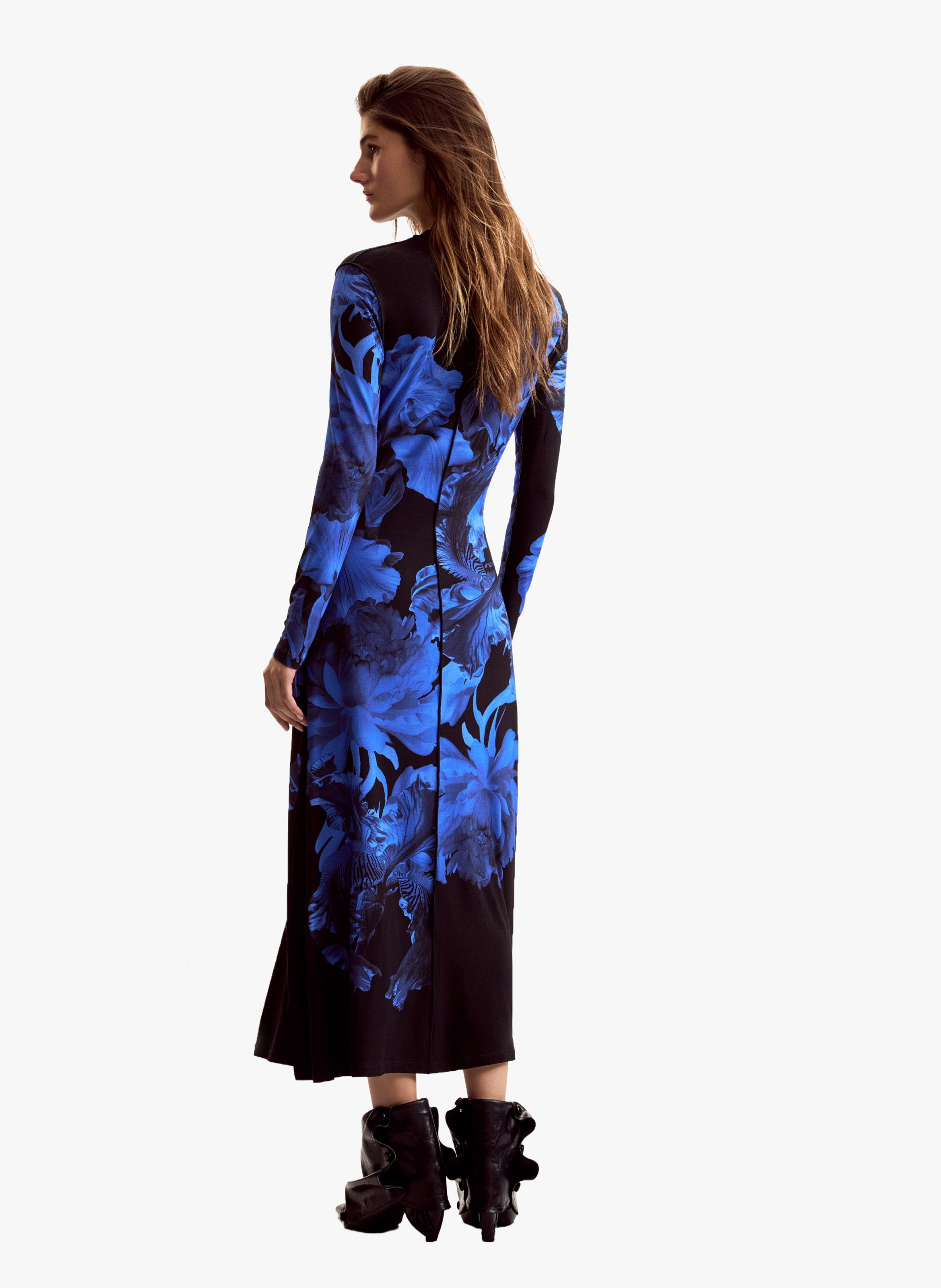 Ausgestelltes langes Kleid mit Rundhalsausschnitt DESIGUAL Blau