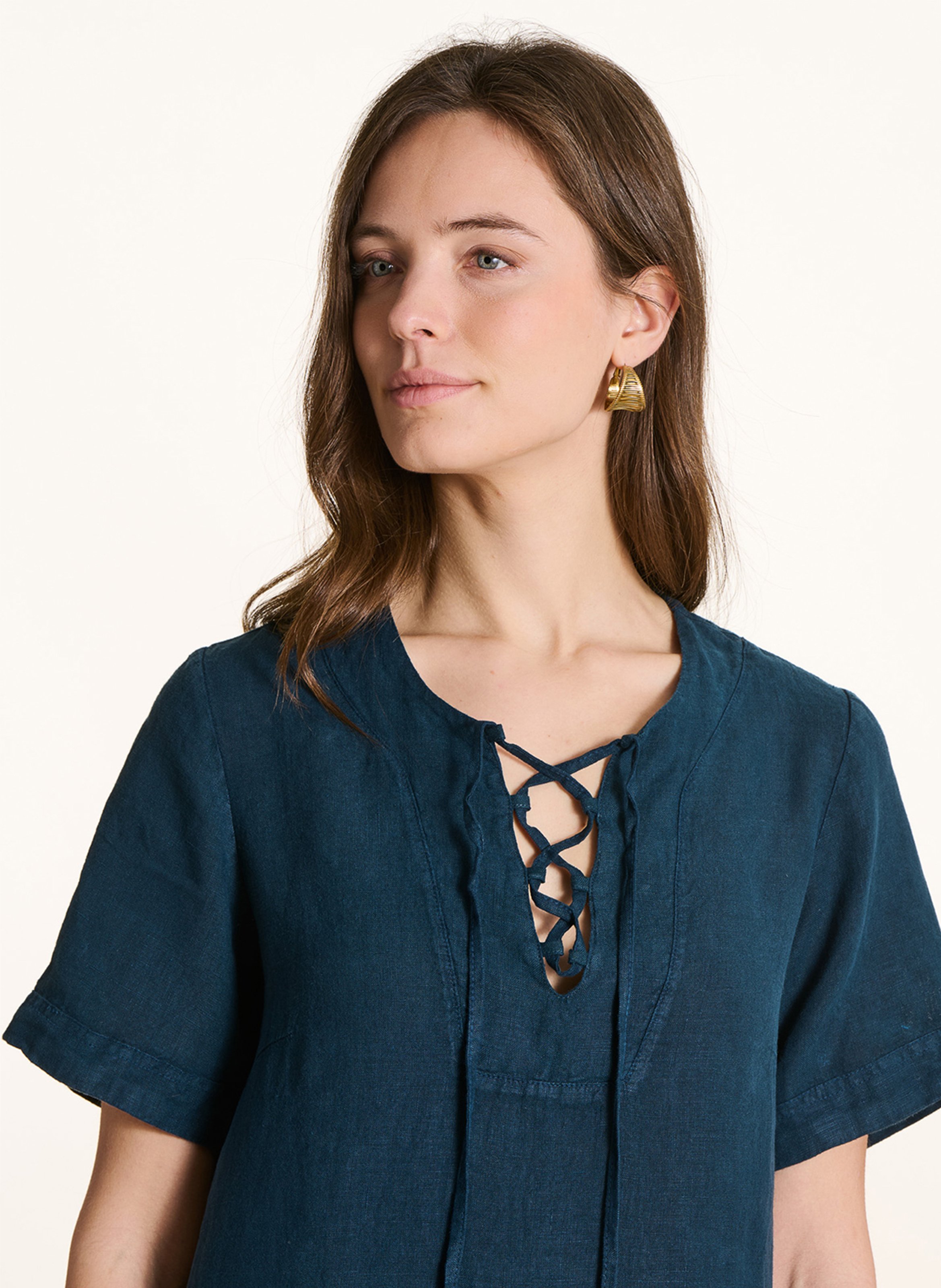 Robe courte manches courtes en lin LA FEE MARABOUTEE Bleu