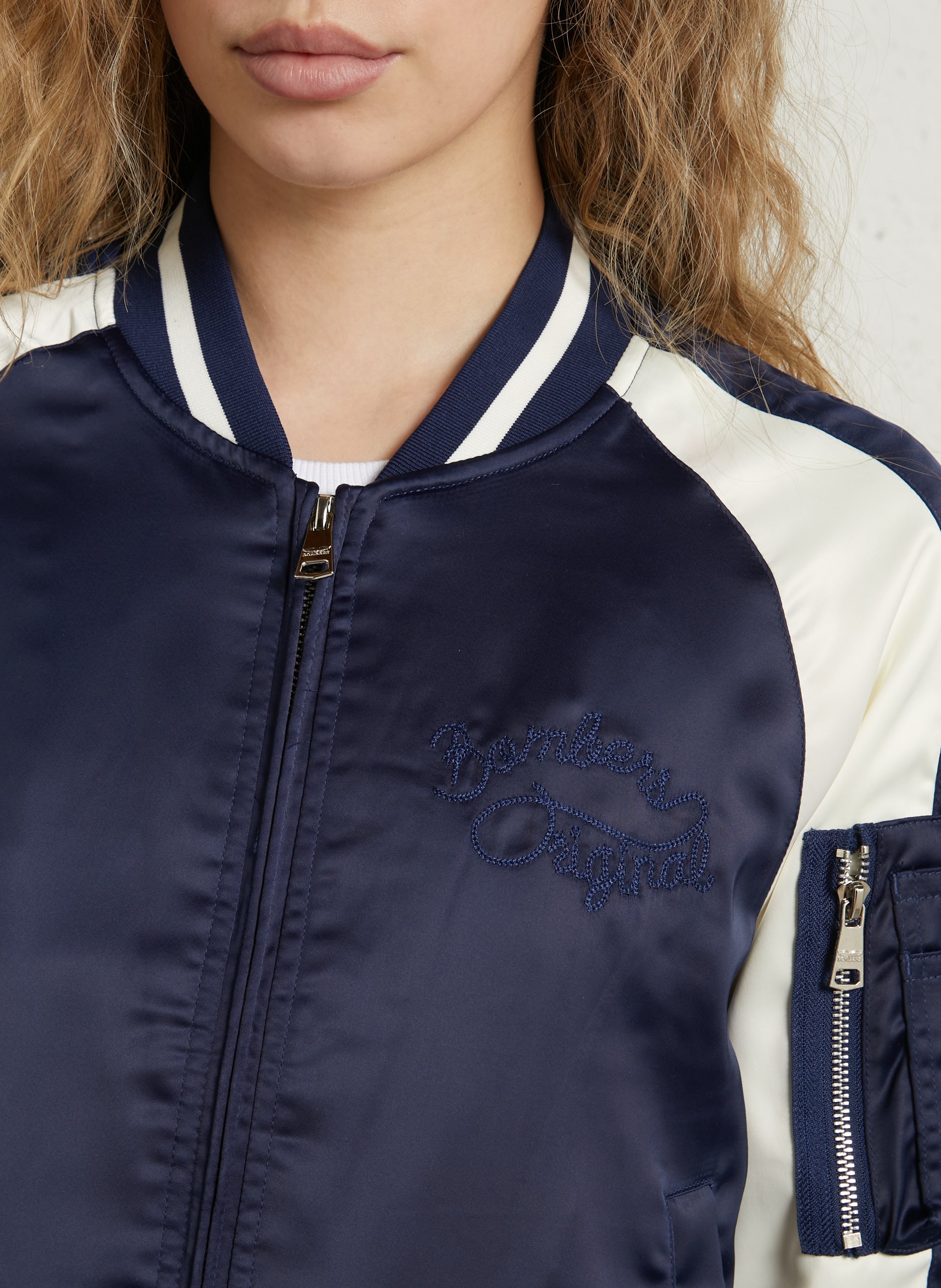 Gerader Blouson mit Teddykragen und Stickerei BOMBERS ORIGINAL Blau