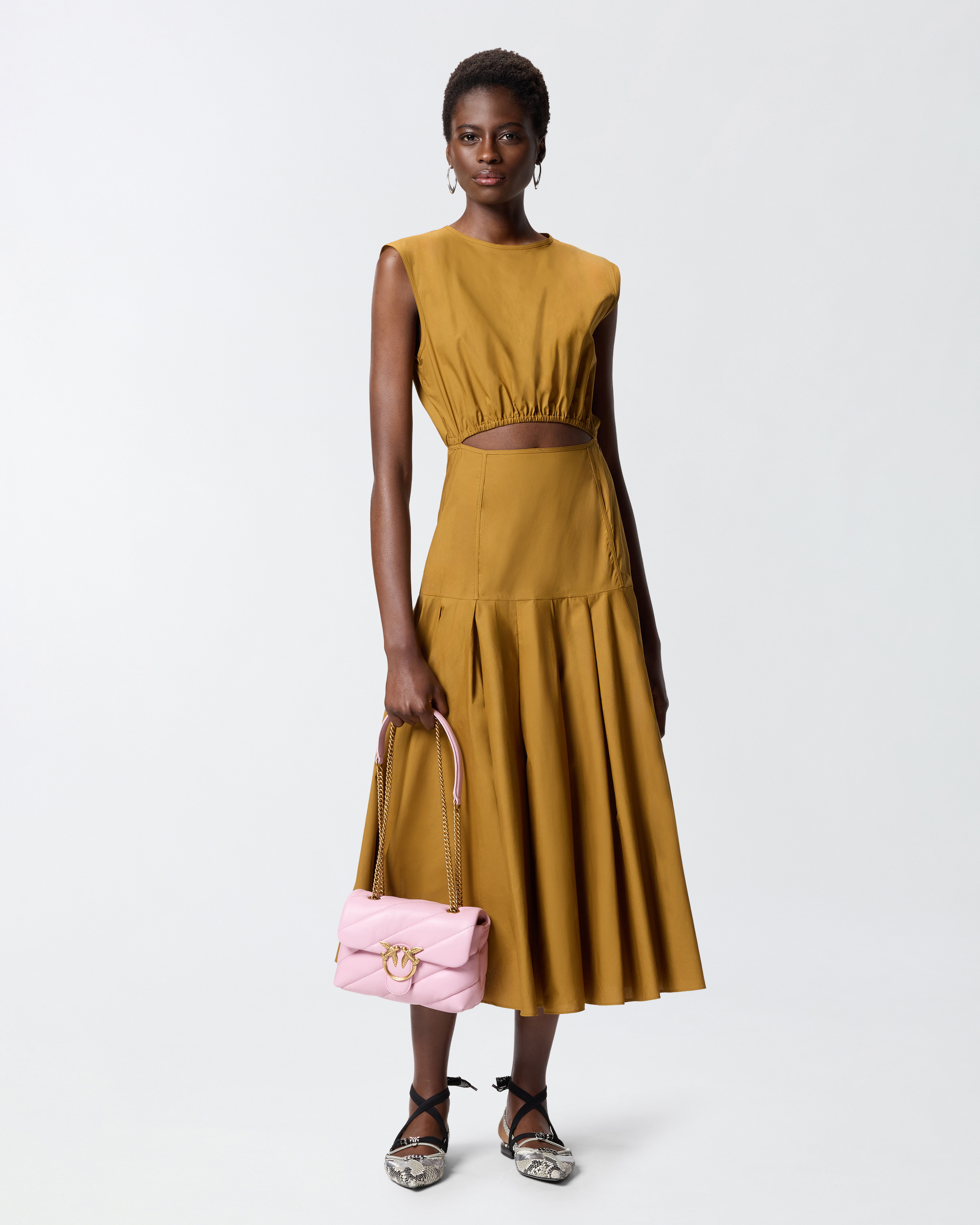 Robe midi plissée sans manches à découpe PINKO Orange