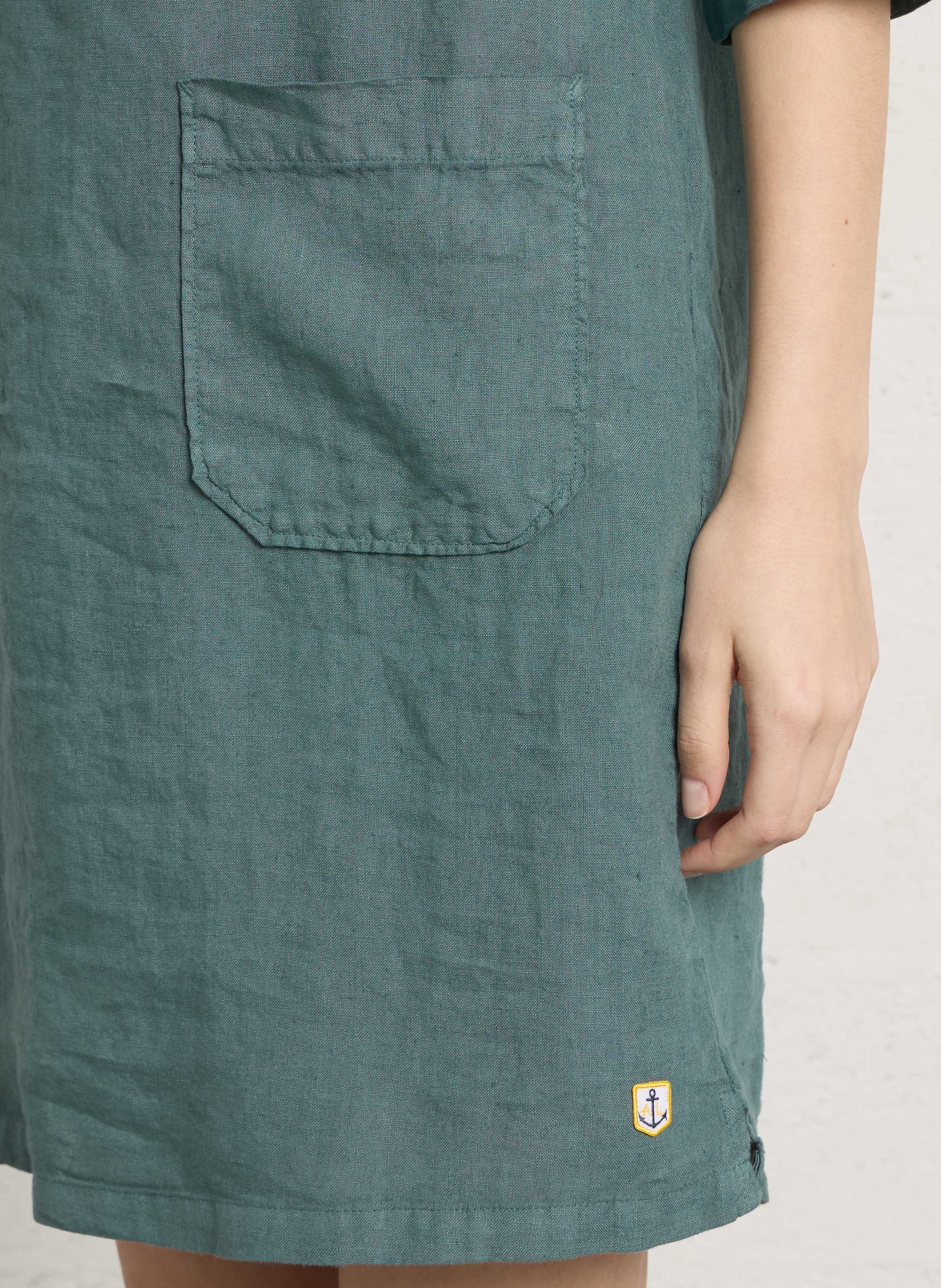 Straight linen dress with classic collar ARMOR LUX Green