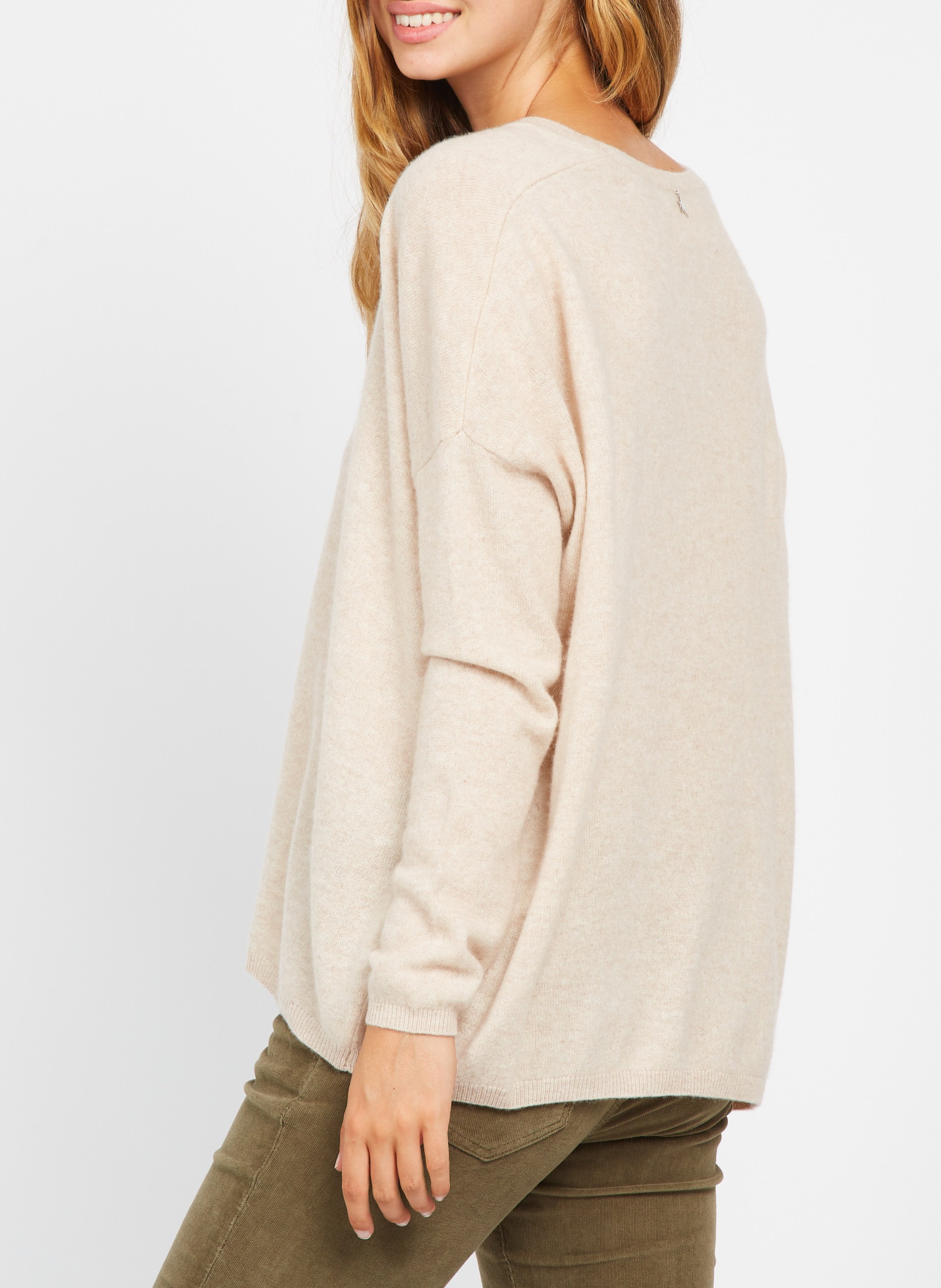 Pull col v en cachemire  SUD EXPRESS Beige