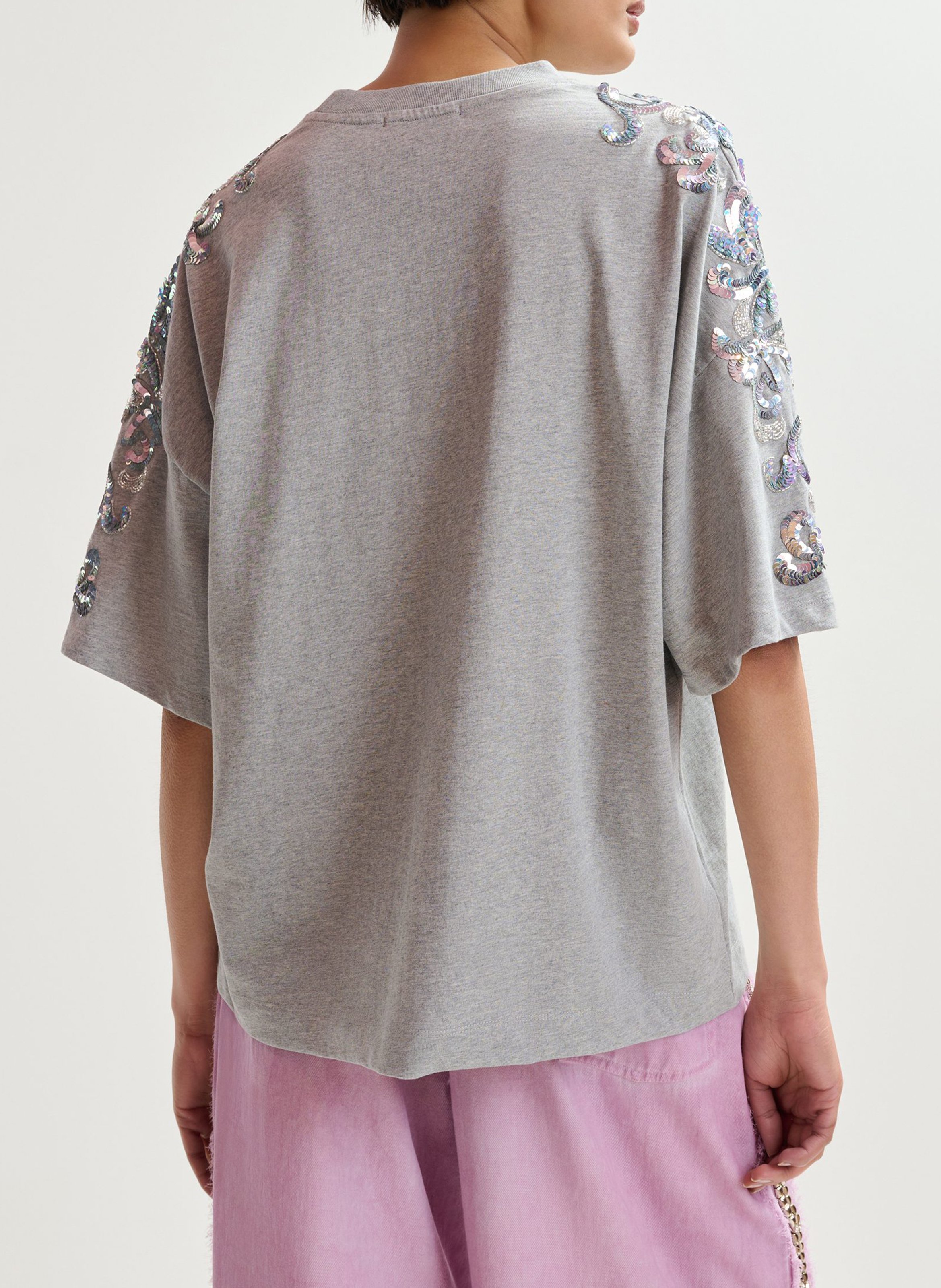 Weites T-Shirt mit Perlen ESSENTIEL ANTWERP Grau