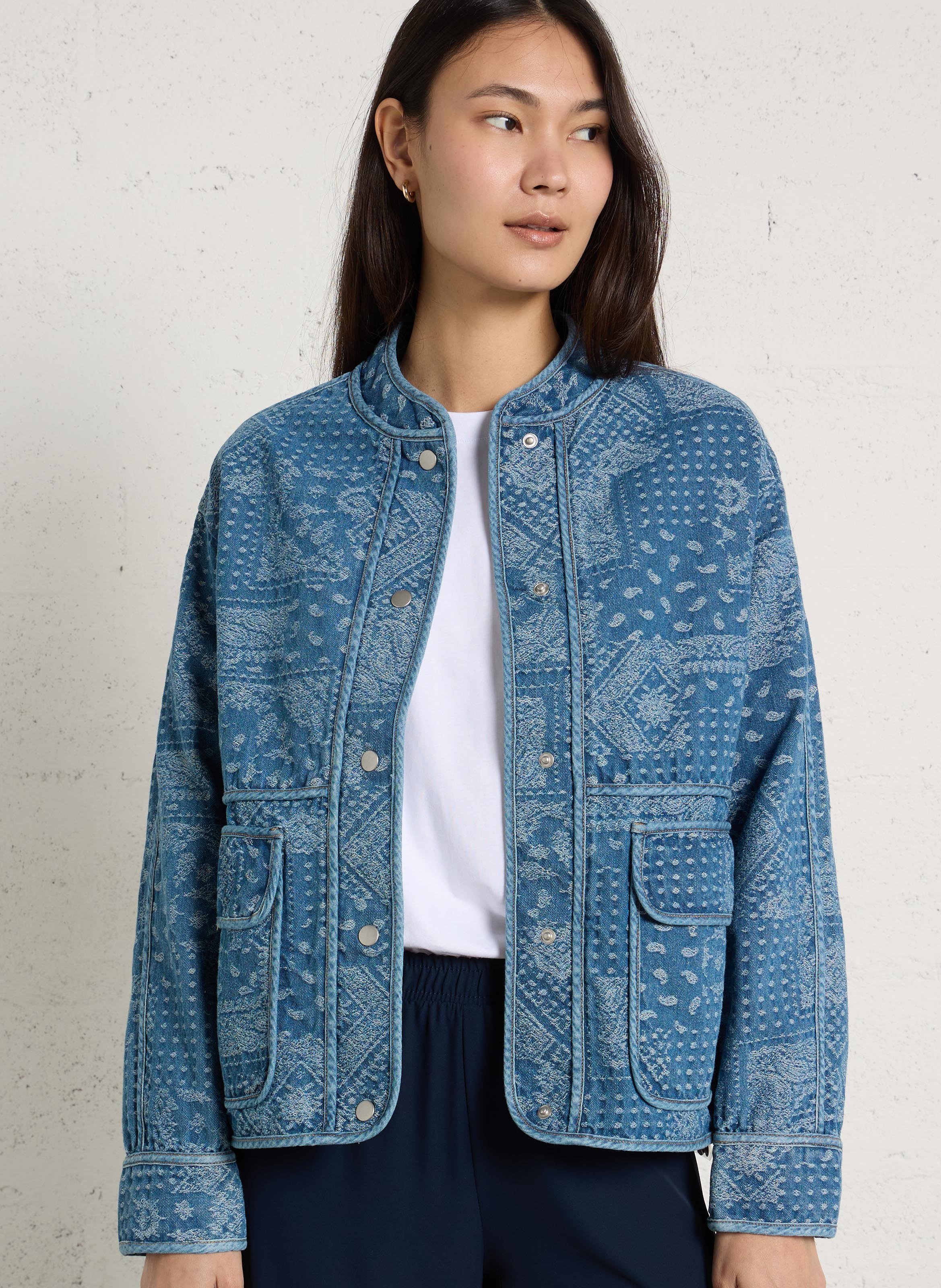 Jacke aus Baumwoll-Mix mit Mao-Kragen SUD EXPRESS Blau
