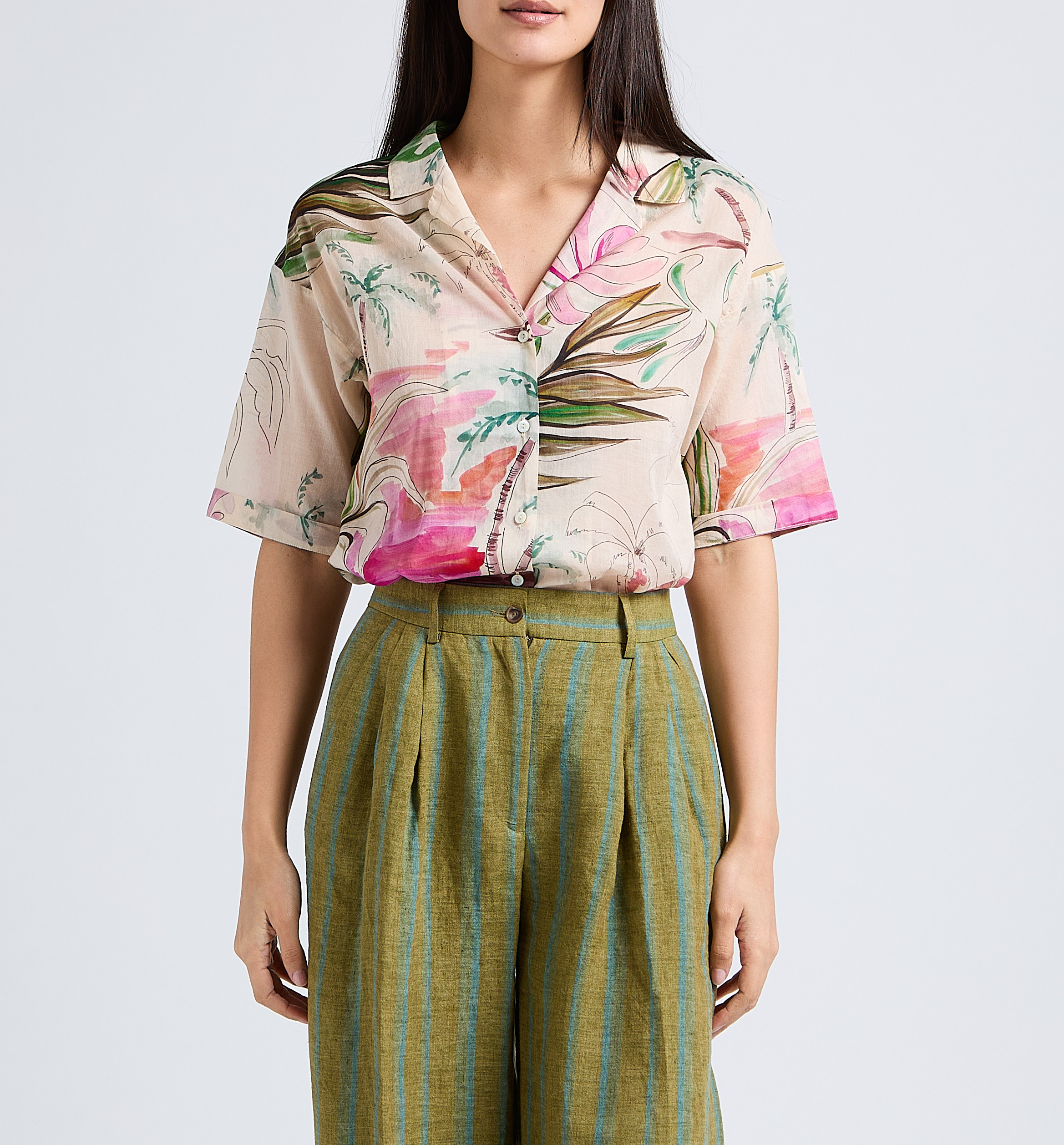 Camisa holgada estampada de algodón con cuello clásico DIEGA Rosa