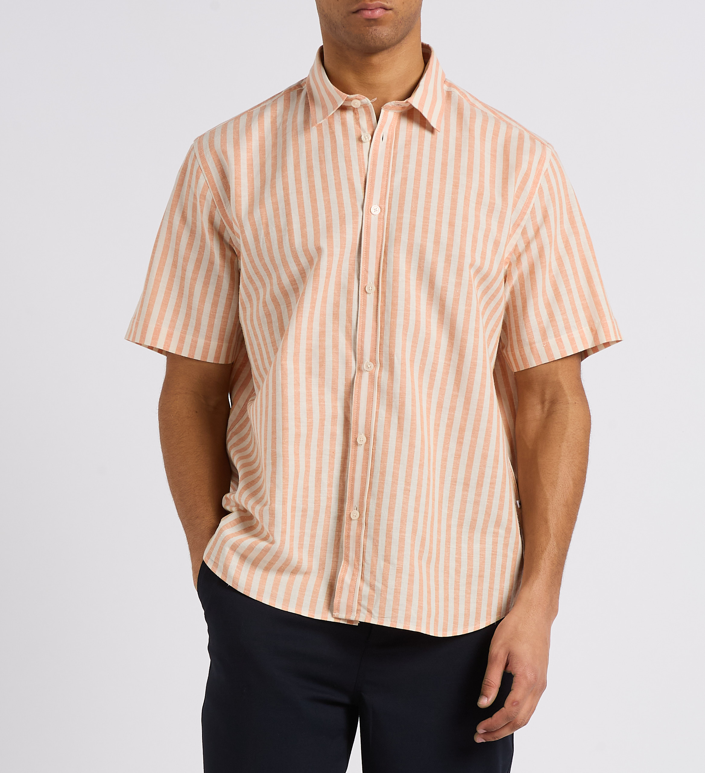 Regular-fit gestreept overhemd van biologisch katoen en linnen MINIMUM