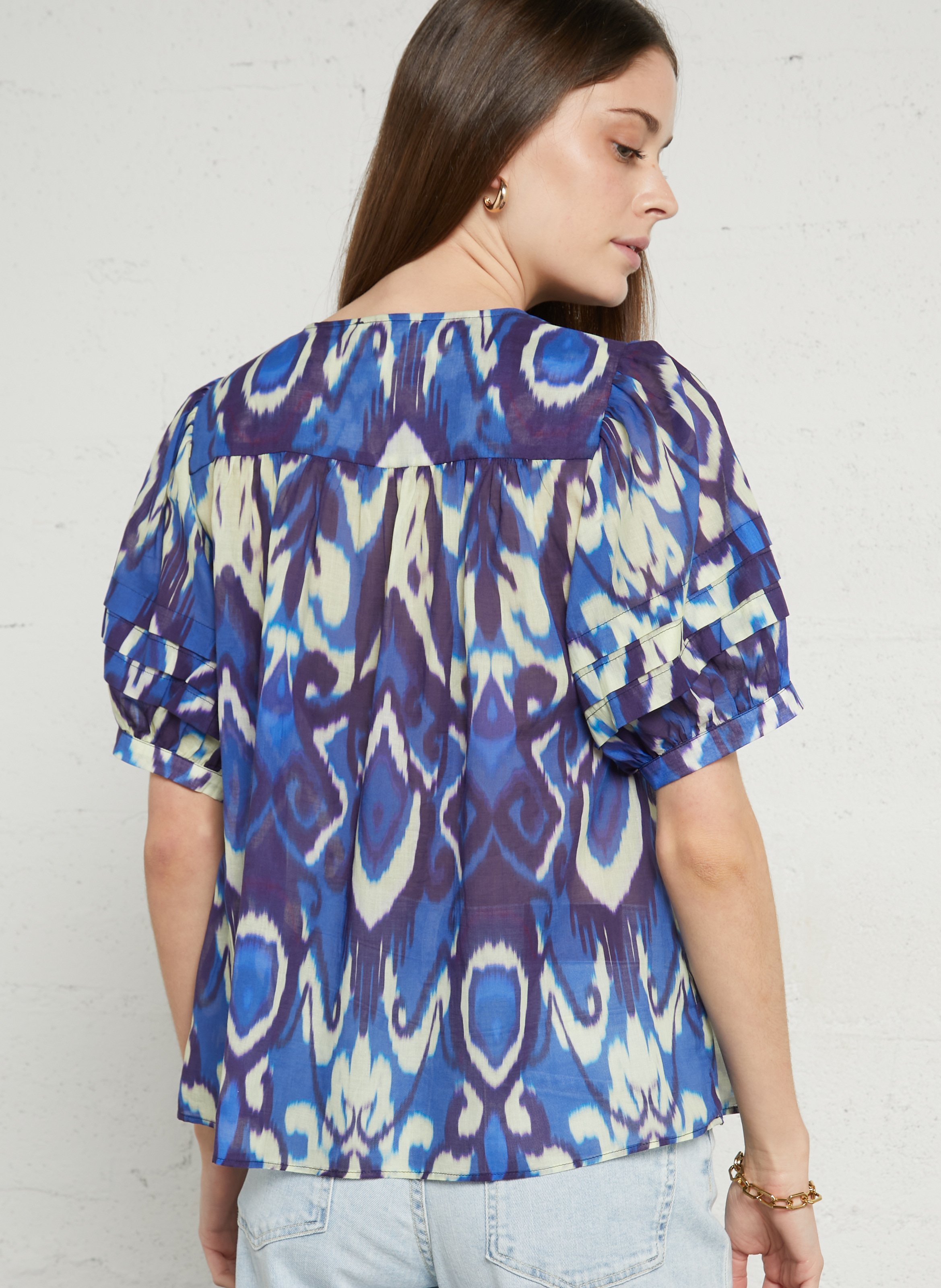 Kurzes Baumwollkleid mit Rundhalsausschnitt SUD EXPRESS Blau