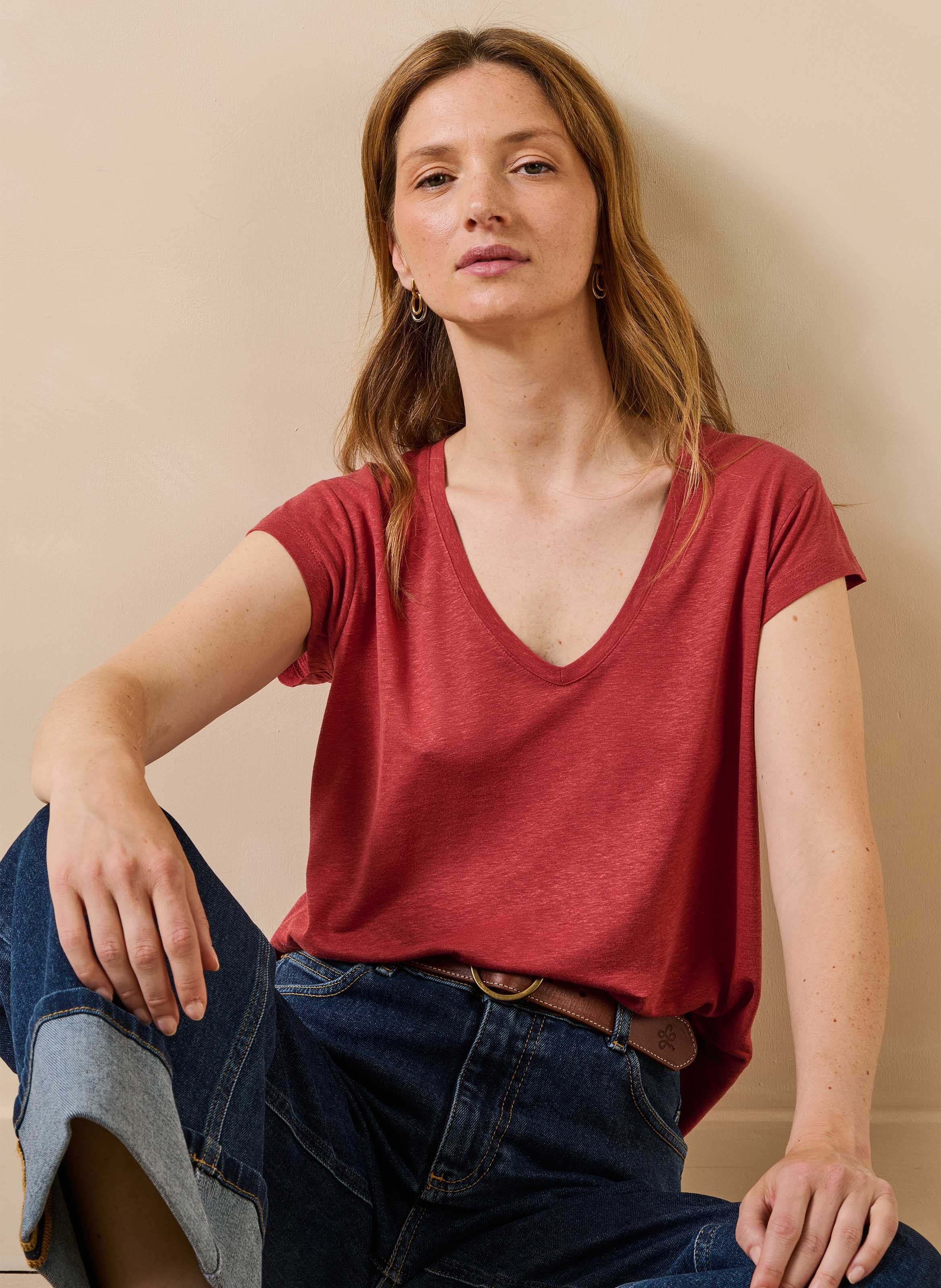 Tee-shirt droit uni col V LA FEE MARABOUTEE