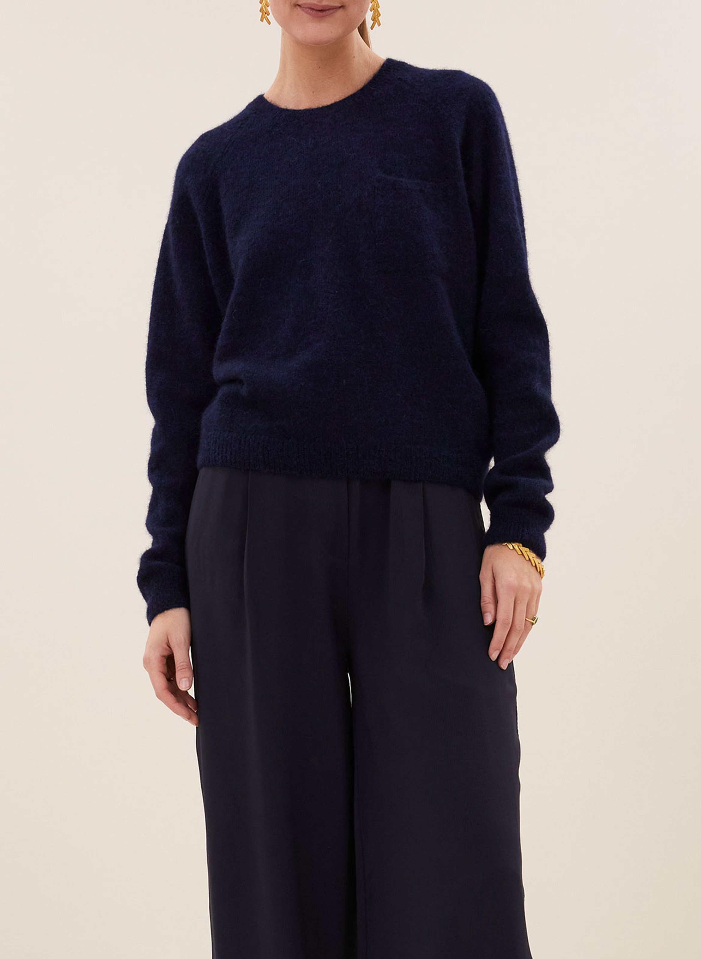 Pull col rond uni en laine mélangée BY BAR Blauw