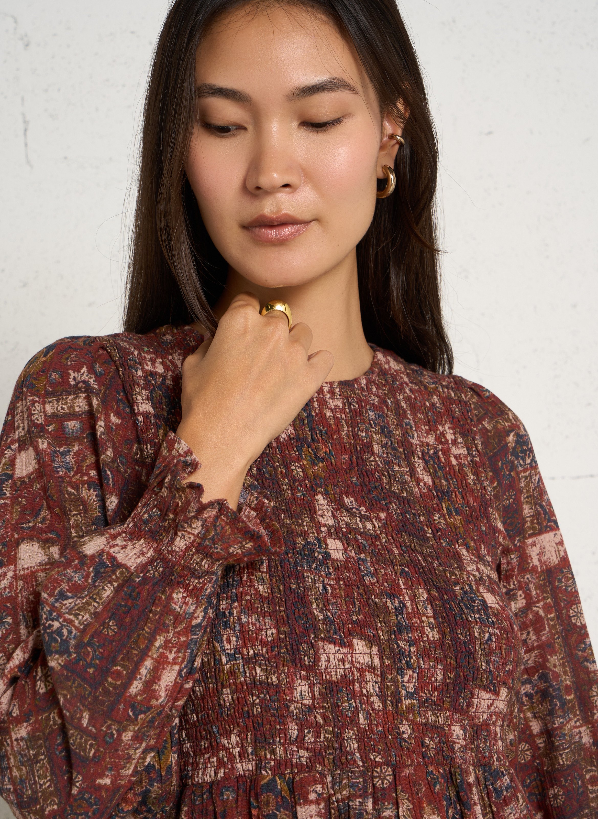 Langes Baumwollkleid mit Print MAISON HOTEL Braun