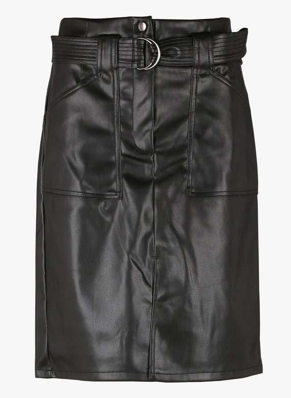 Vila Midi Plooirok Rechte Rok Van Pu Black Vila Dames 14079457