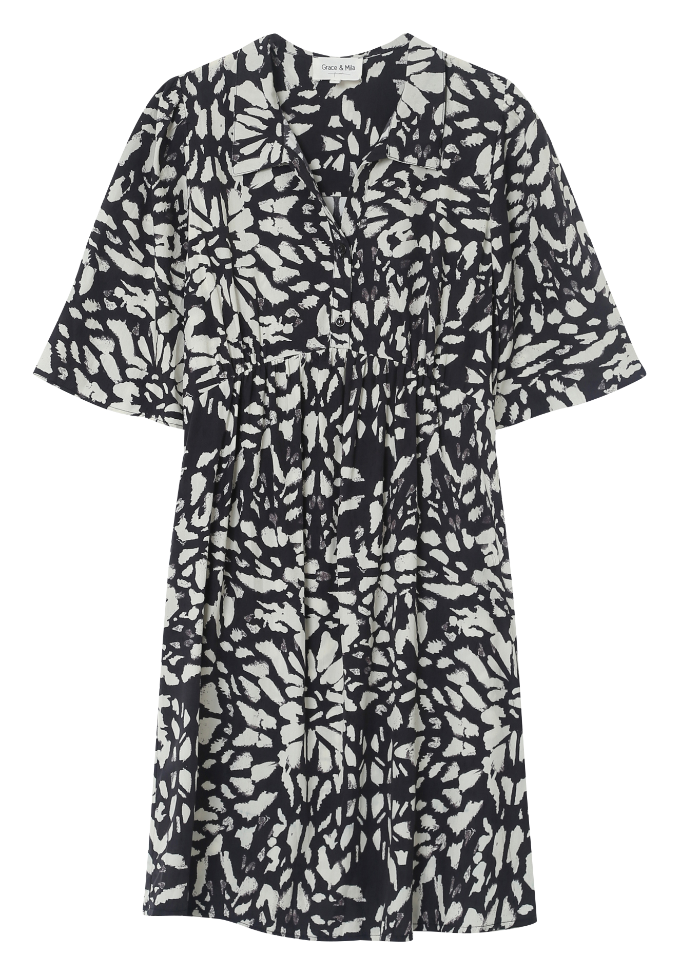 Short printed dress with shirt collar GRACE ET MILA Black