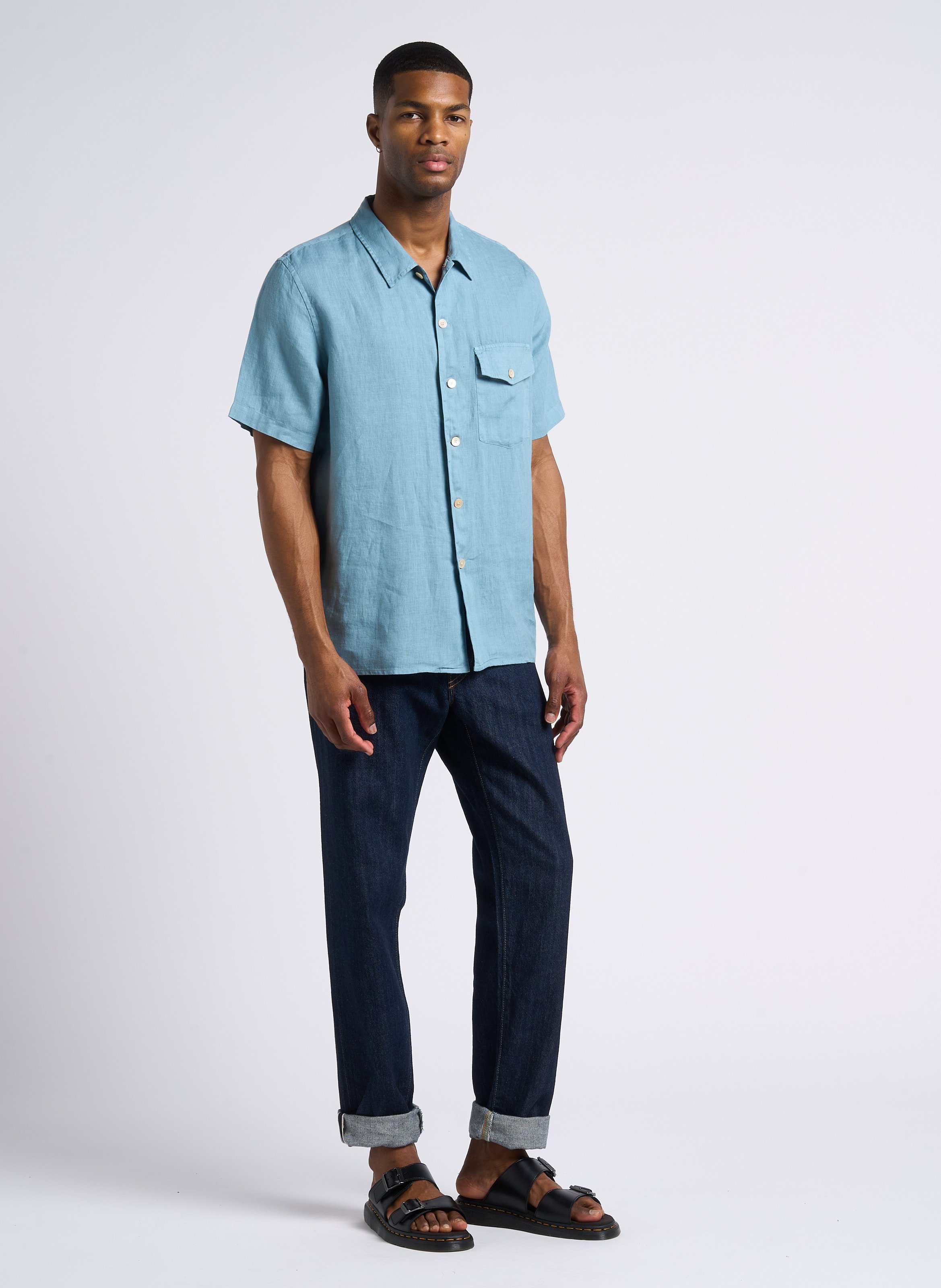 Straight linen shirt with Cuban collar PAUL SMITH Blue