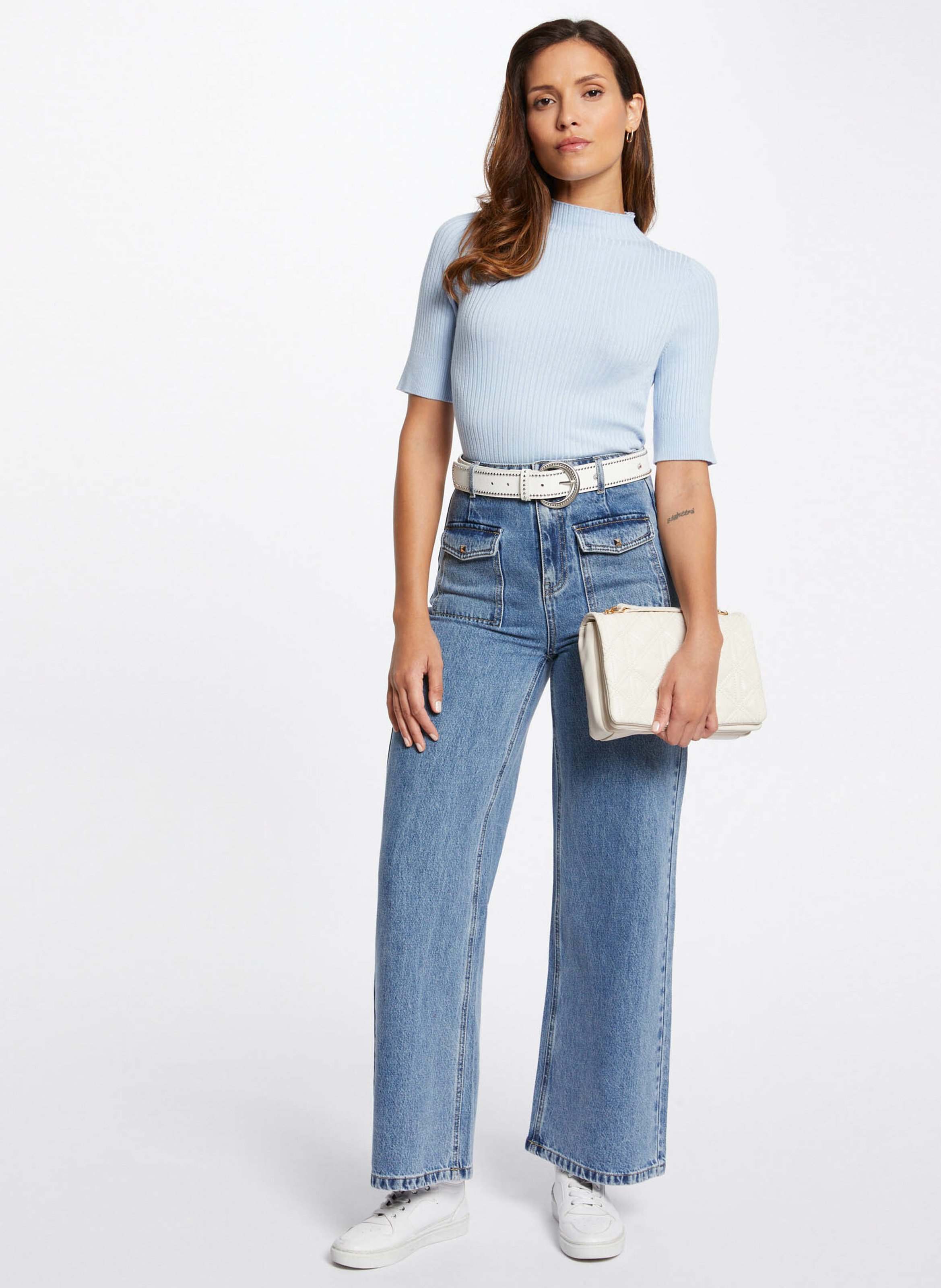 High-rise wide-leg cotton jeans MORGAN Blue