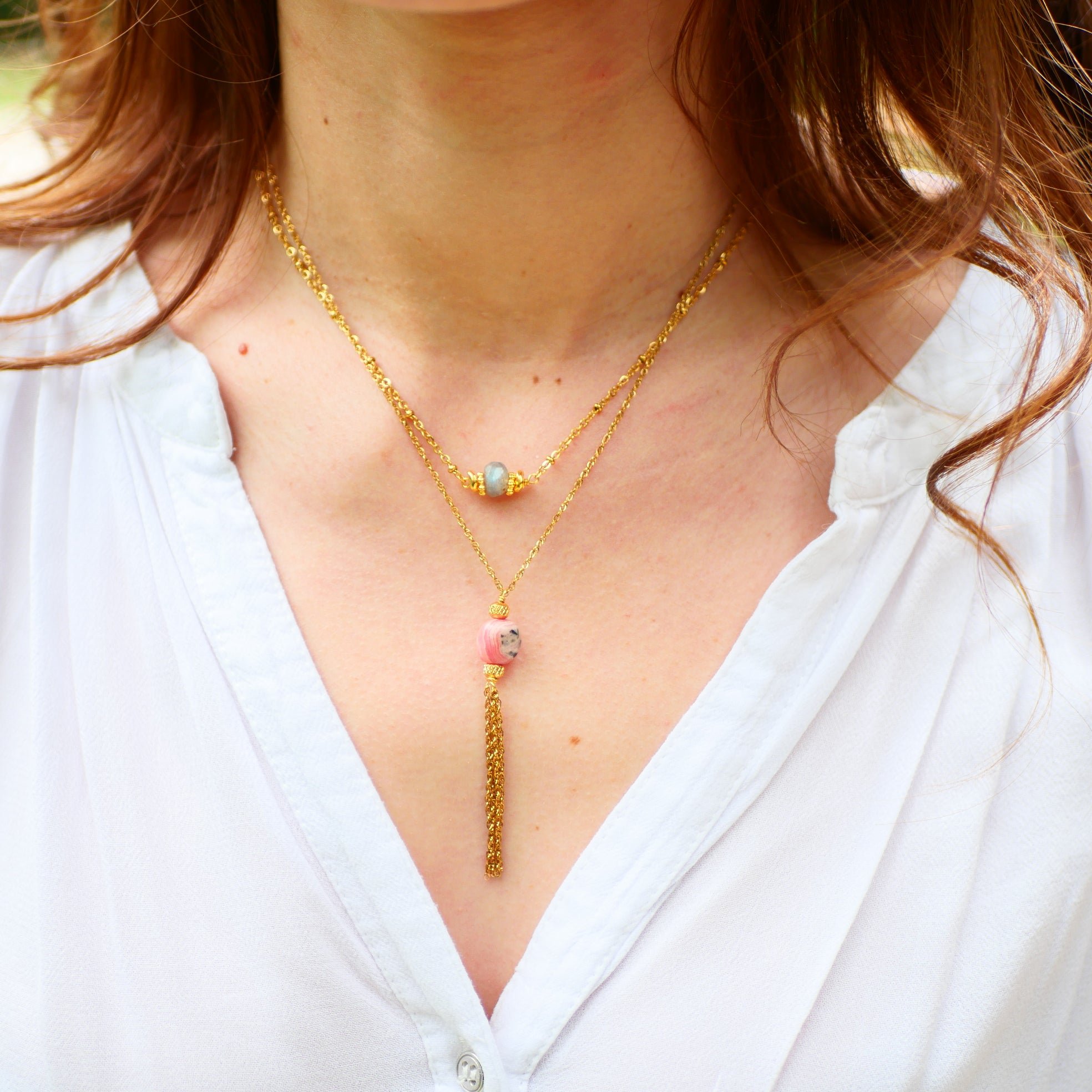 Rhodochrosite necklace GINANDGER Pink