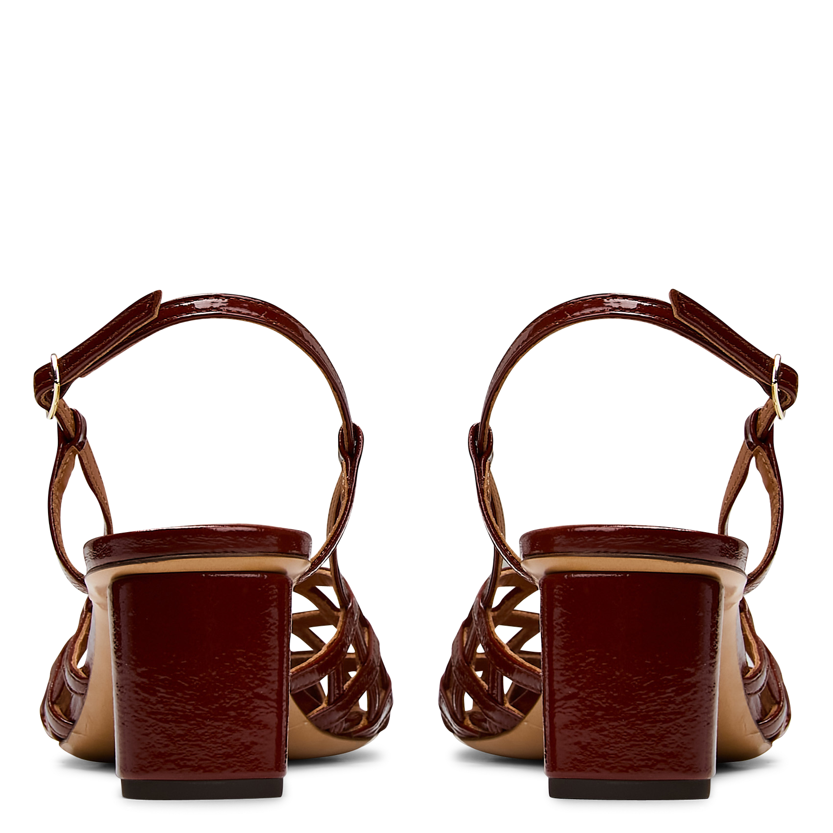 Sandales à talon en cuir vernis RIVECOUR Marron