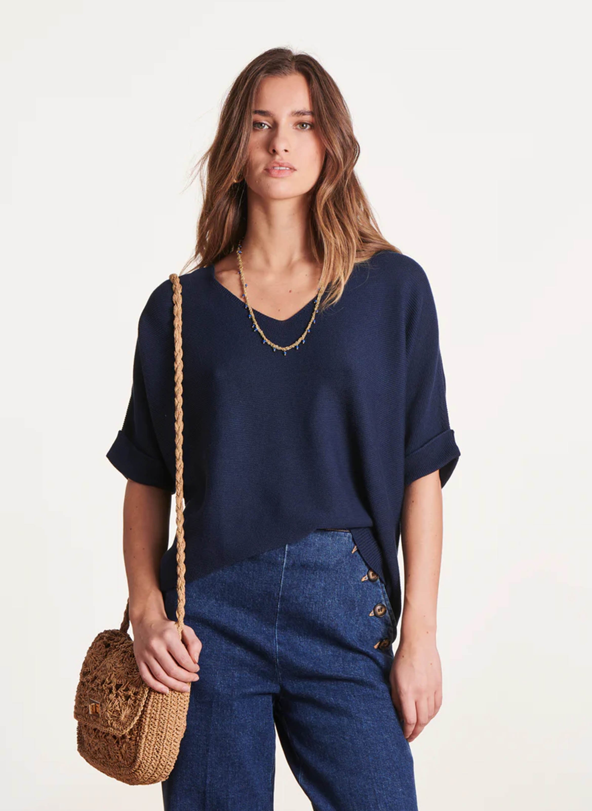 Top ample col V en maille LA FEE MARABOUTEE