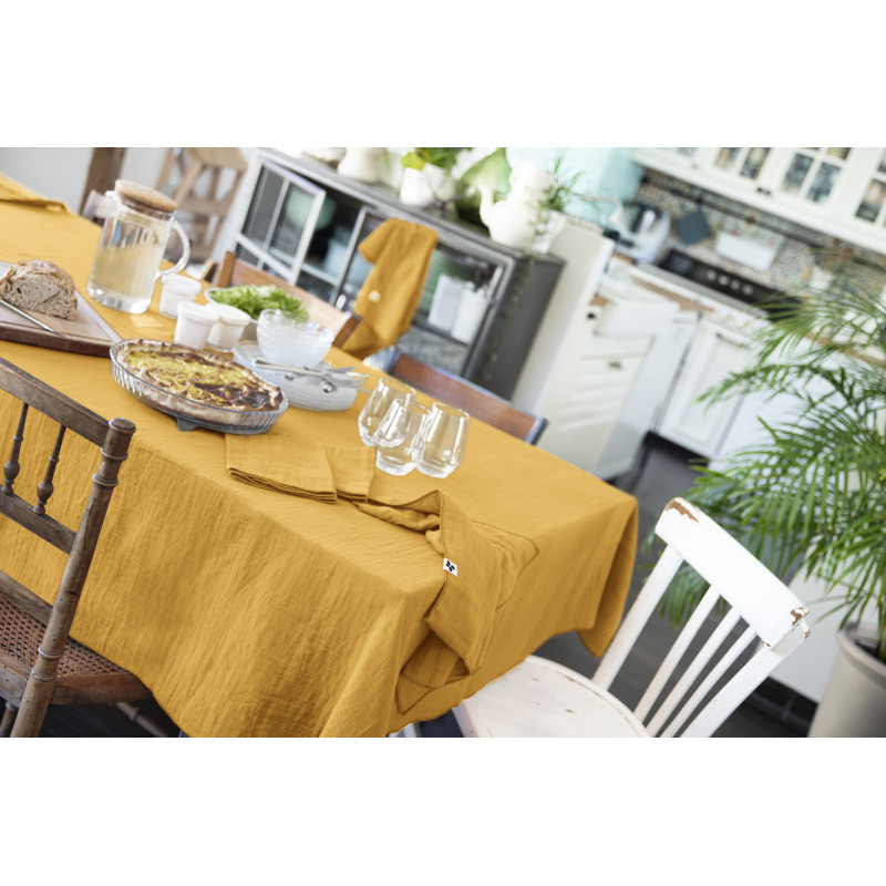 Cotton gauze tablecloth L'EFFET PAPILLON Yellow