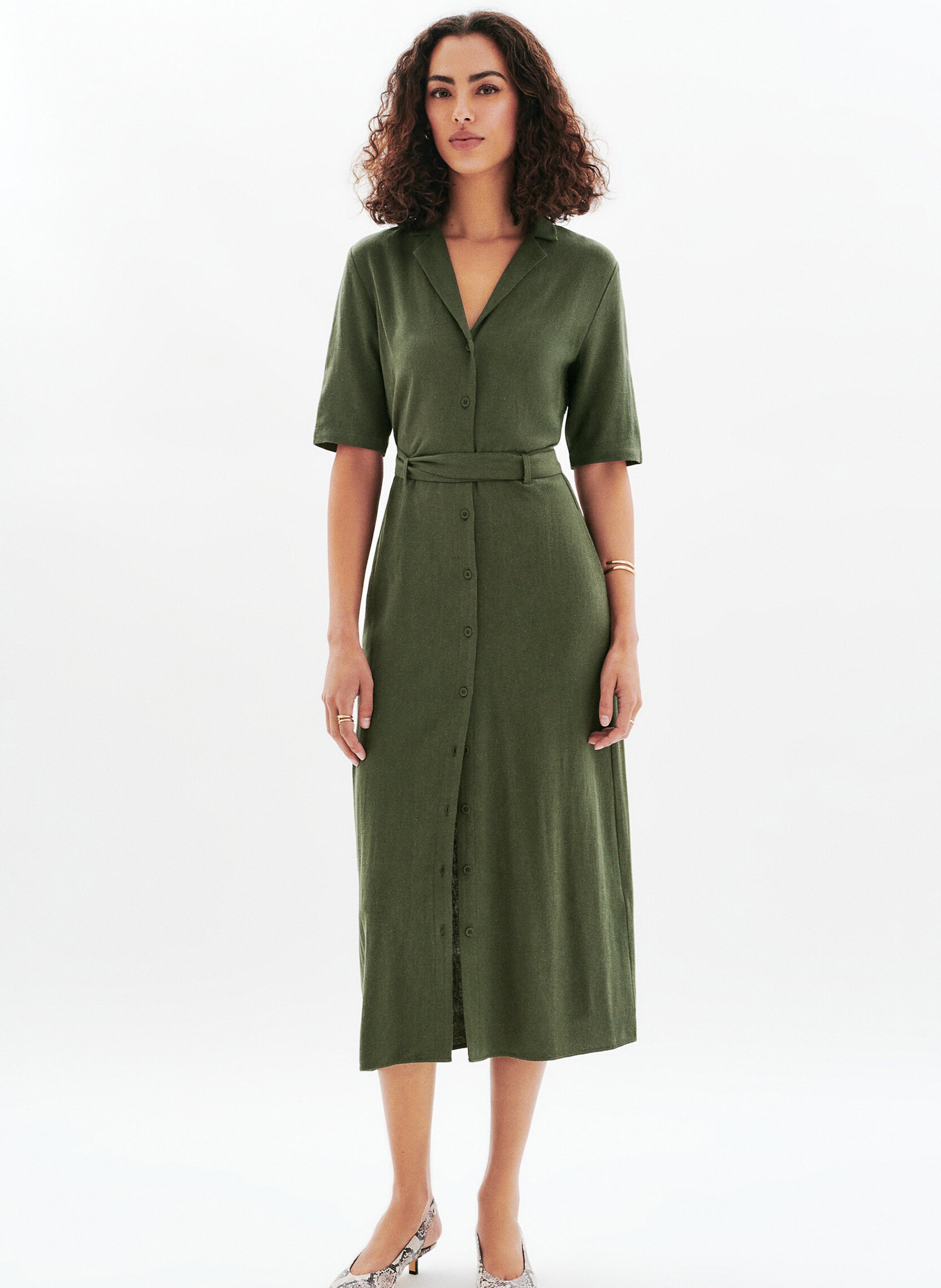 Halflange jurk met kraag CAROLL Groen