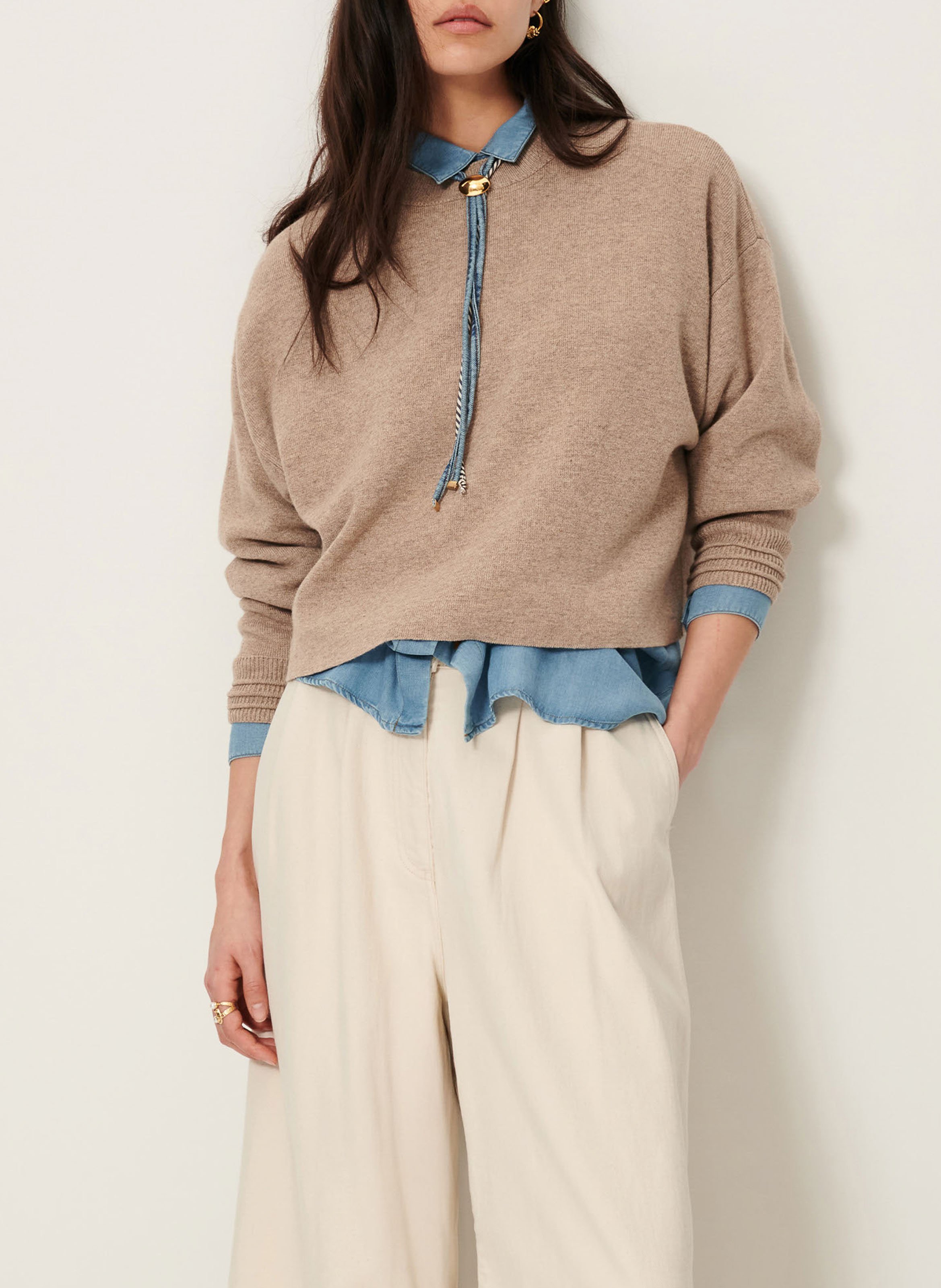 Lang gebreid vest van wolmix SESSUN Beige