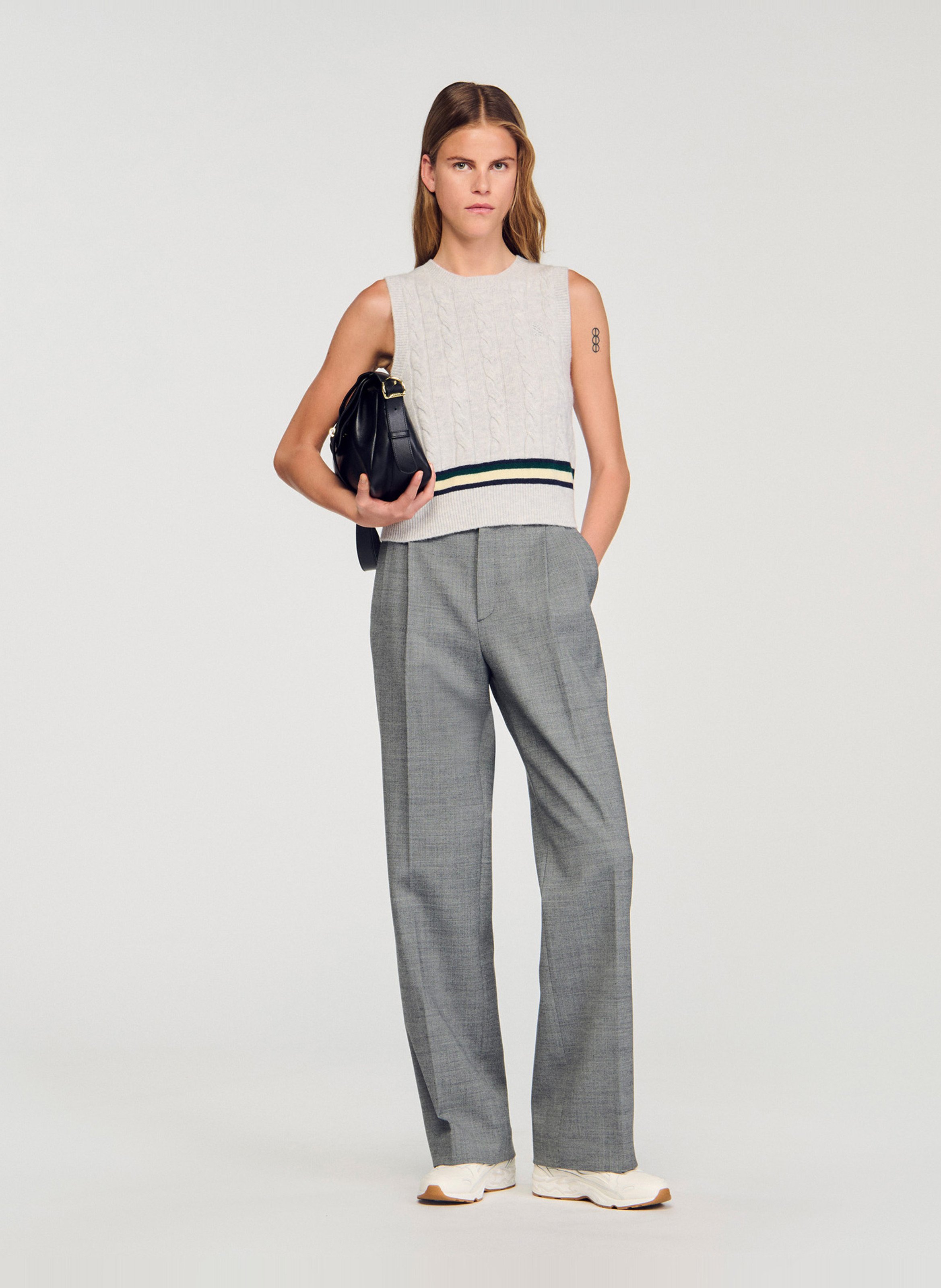 Pantalon droit à pinces taille haute SANDRO Gris