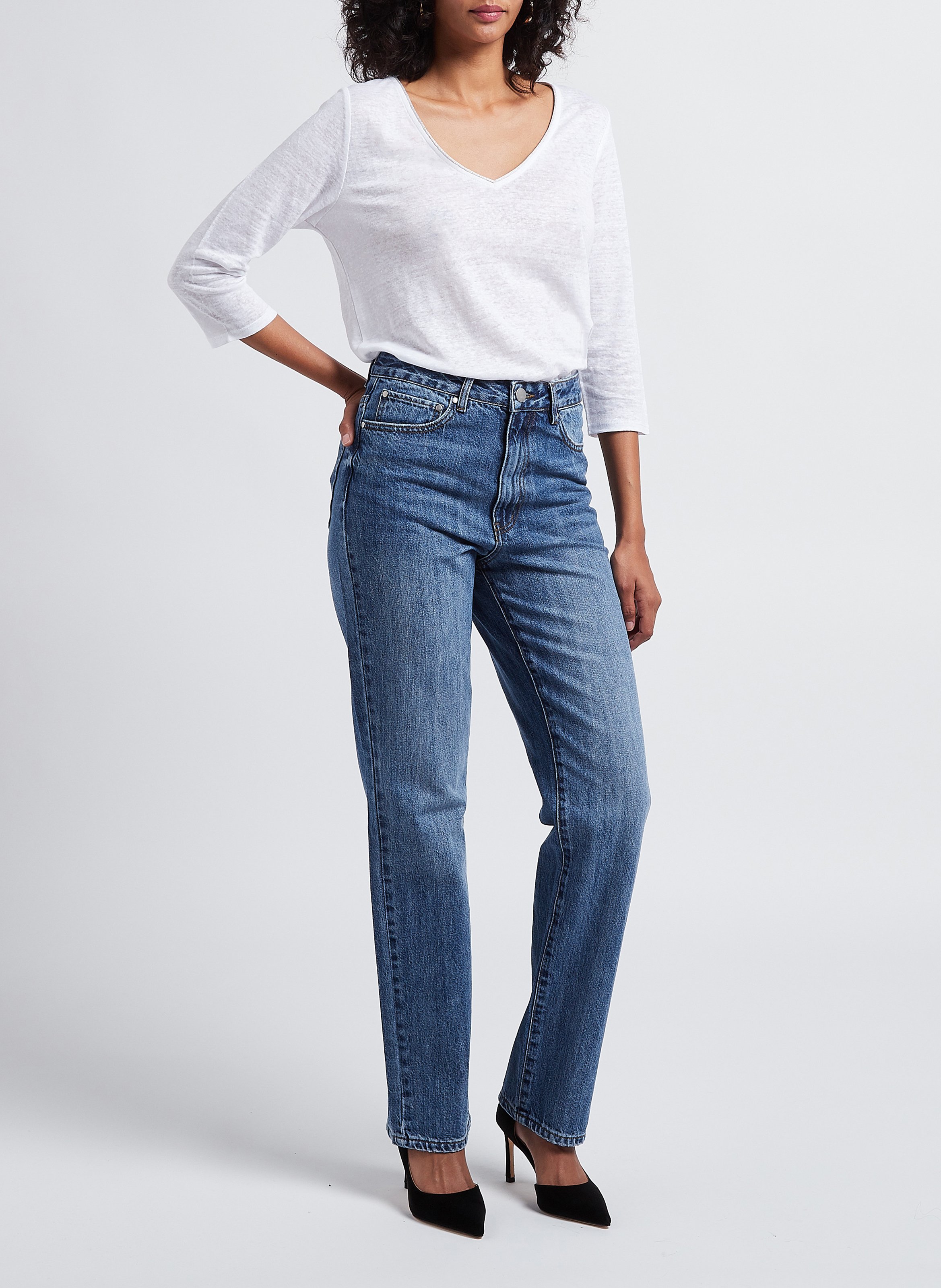 High-rise straight-leg cotton jeans VILA Blue