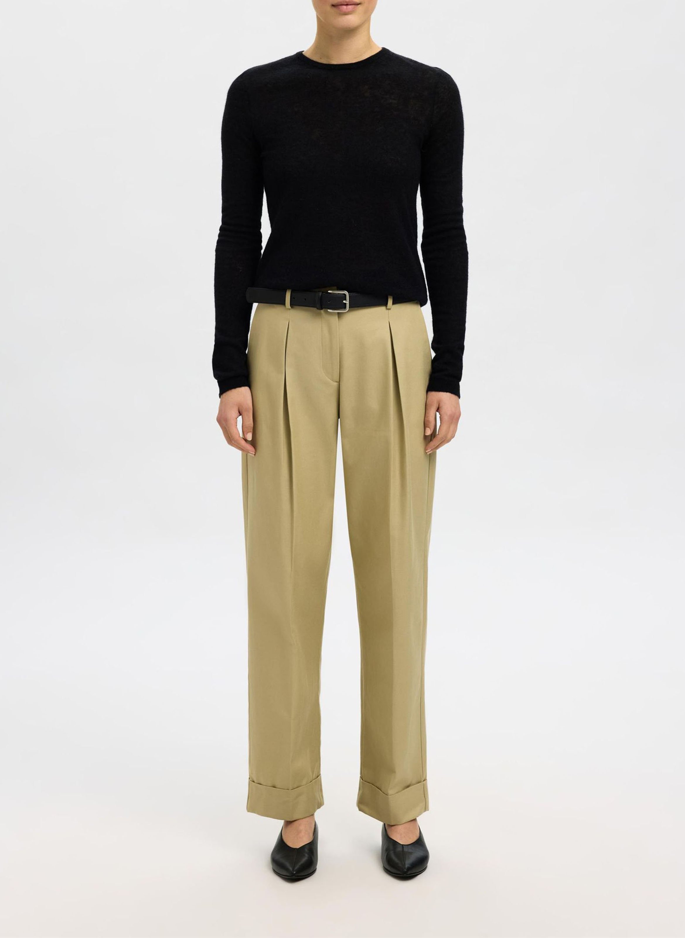 Top col rond en laine mélangée SELECTED Noir