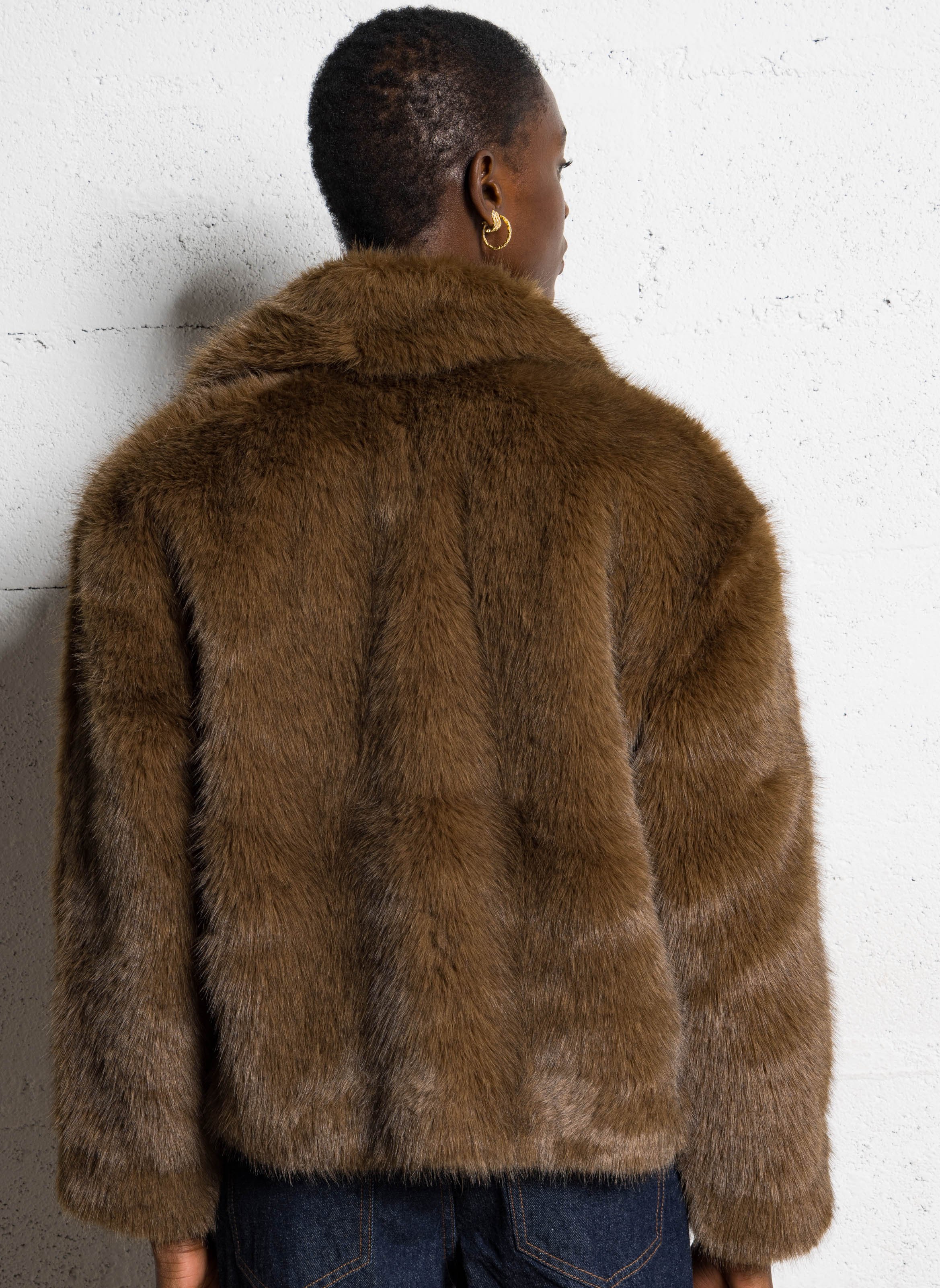Faux fur coat with classic collar DES PETITS HAUTS Brown