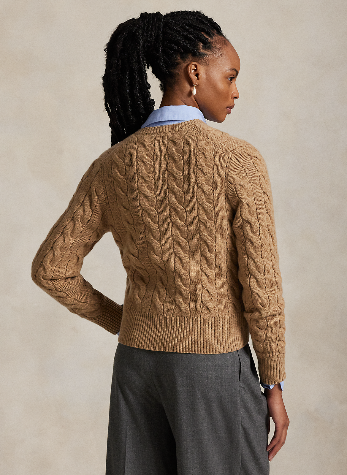 Gilet col rond en laine mélangée POLO RALPH LAUREN Beige