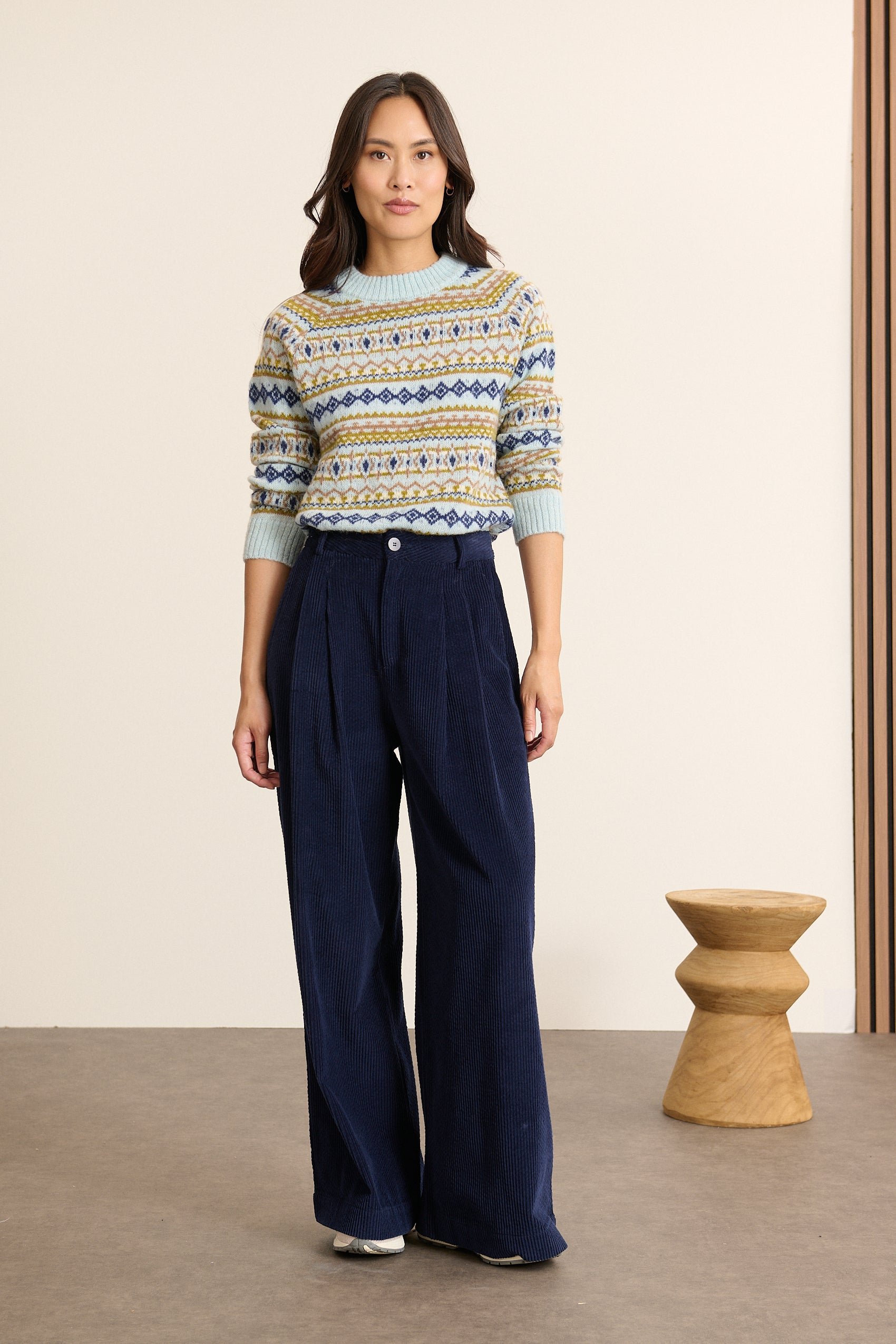 Round neck Norwegian jacquard fancy sweater GARANCE PARIS Blue