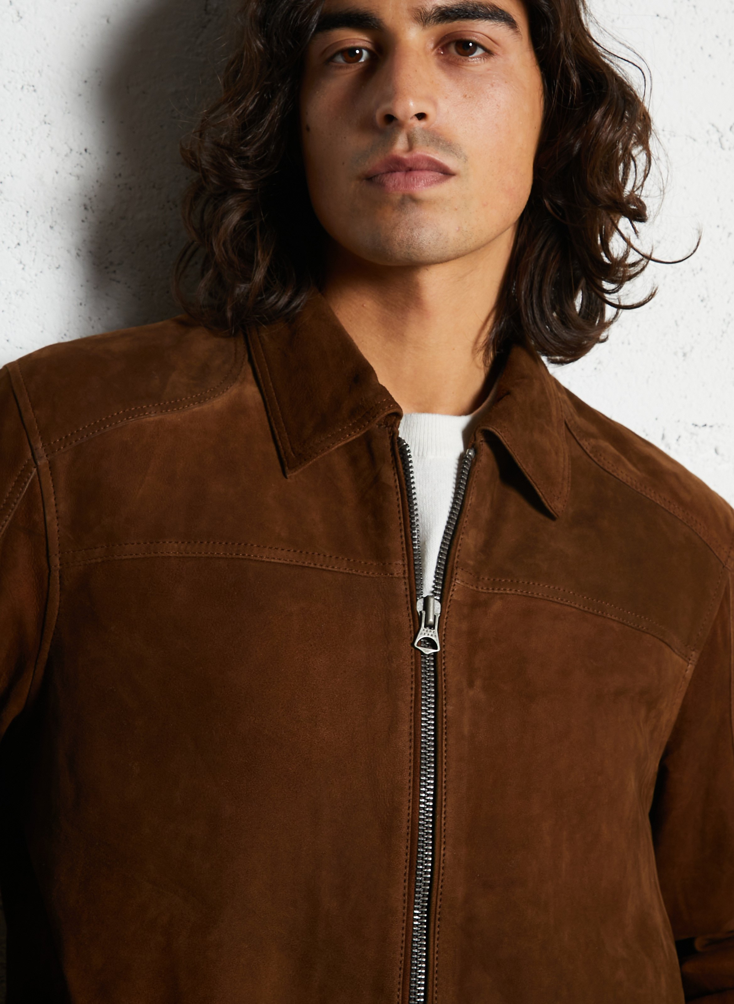 Lambskin leather jacket with classic collar PEPE JEANS Brown