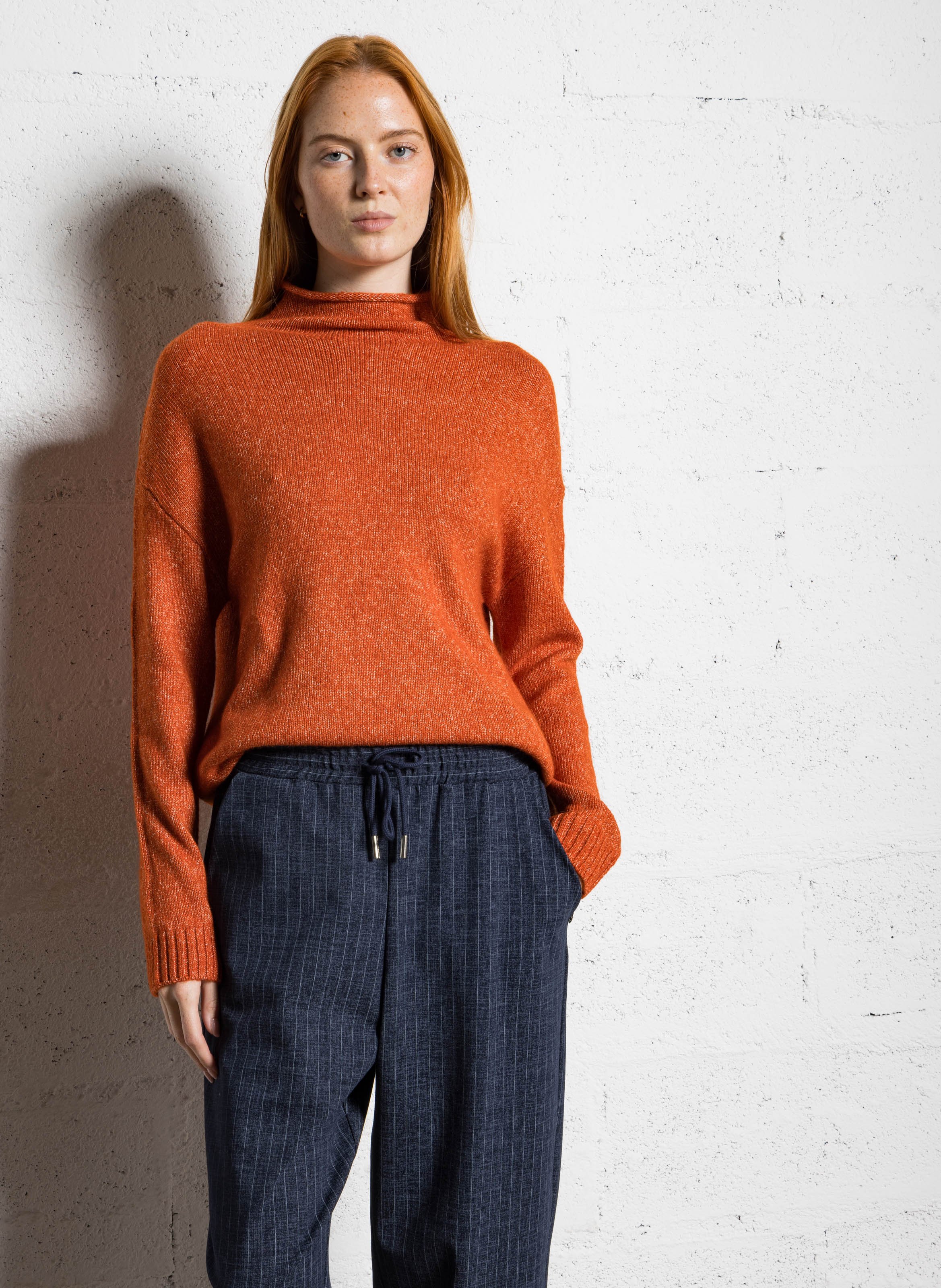 Pull oversize col montant en coton mélangé SUD EXPRESS Orange