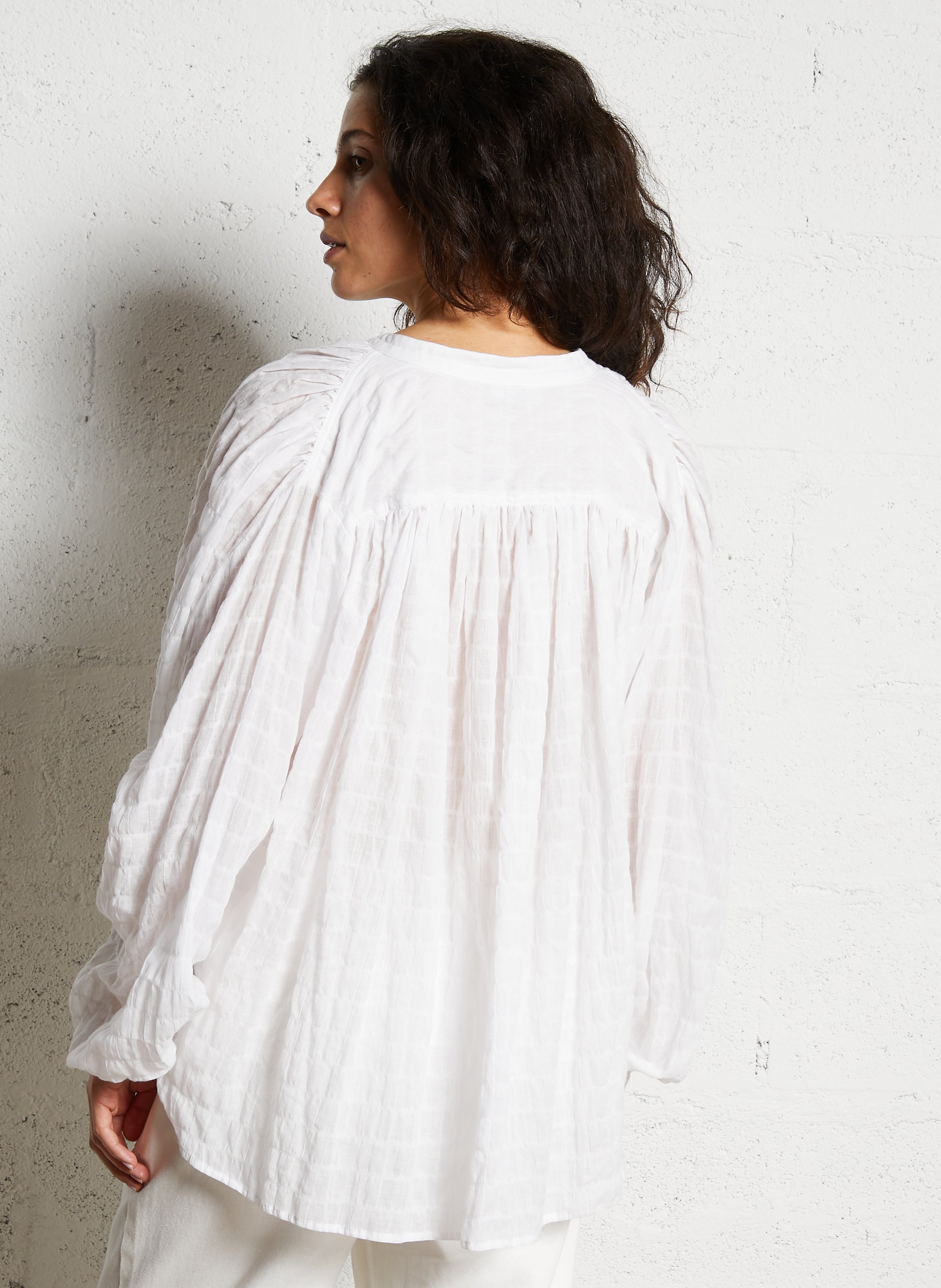 Chemise oversize col mao en coton mélangé JC SOPHIE Blanc