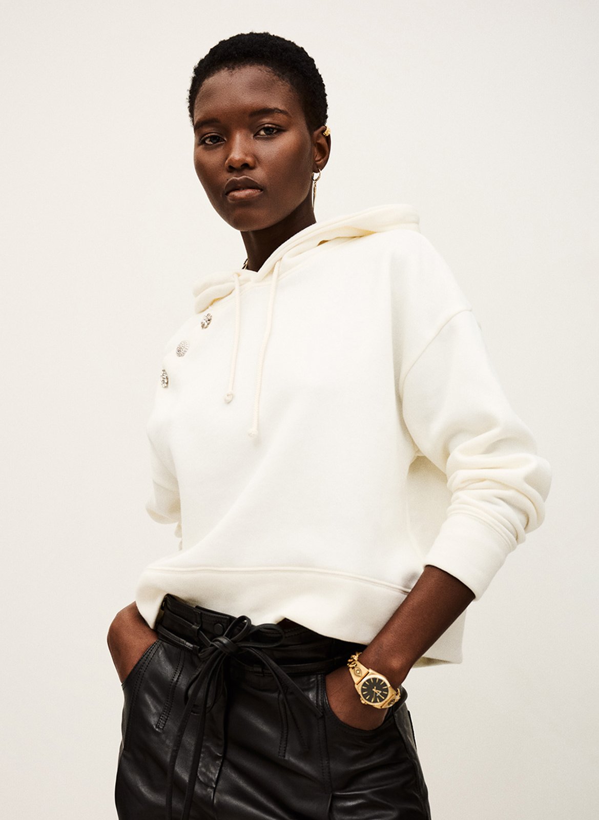 Sweat droit à capuche uni et boutons bijoux BA&SH