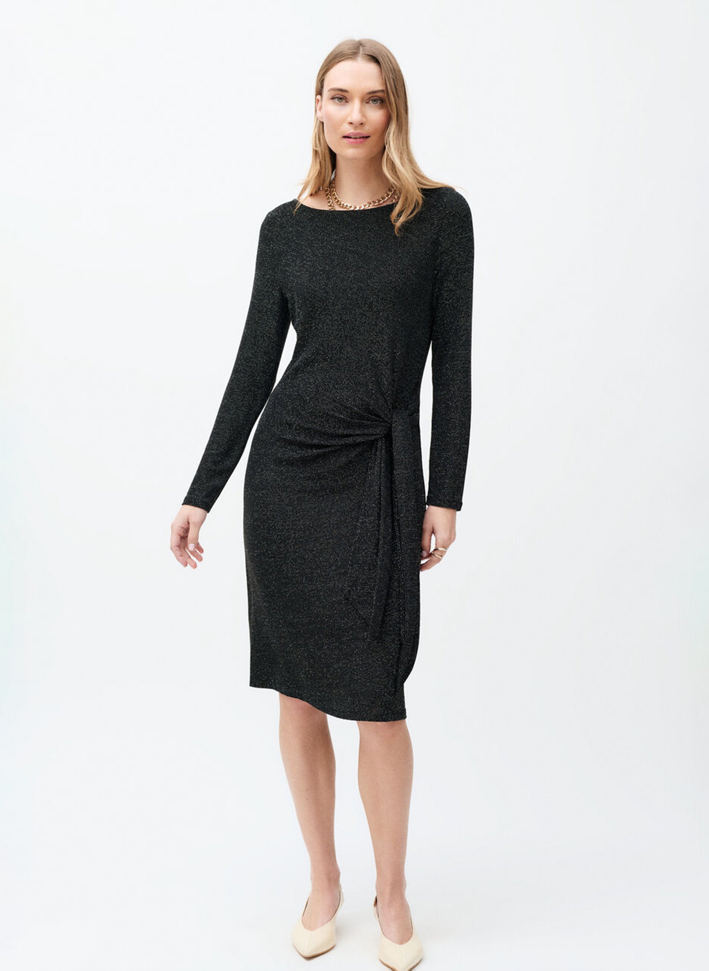 Robe longue col bateau pailleté CAROLL Gris