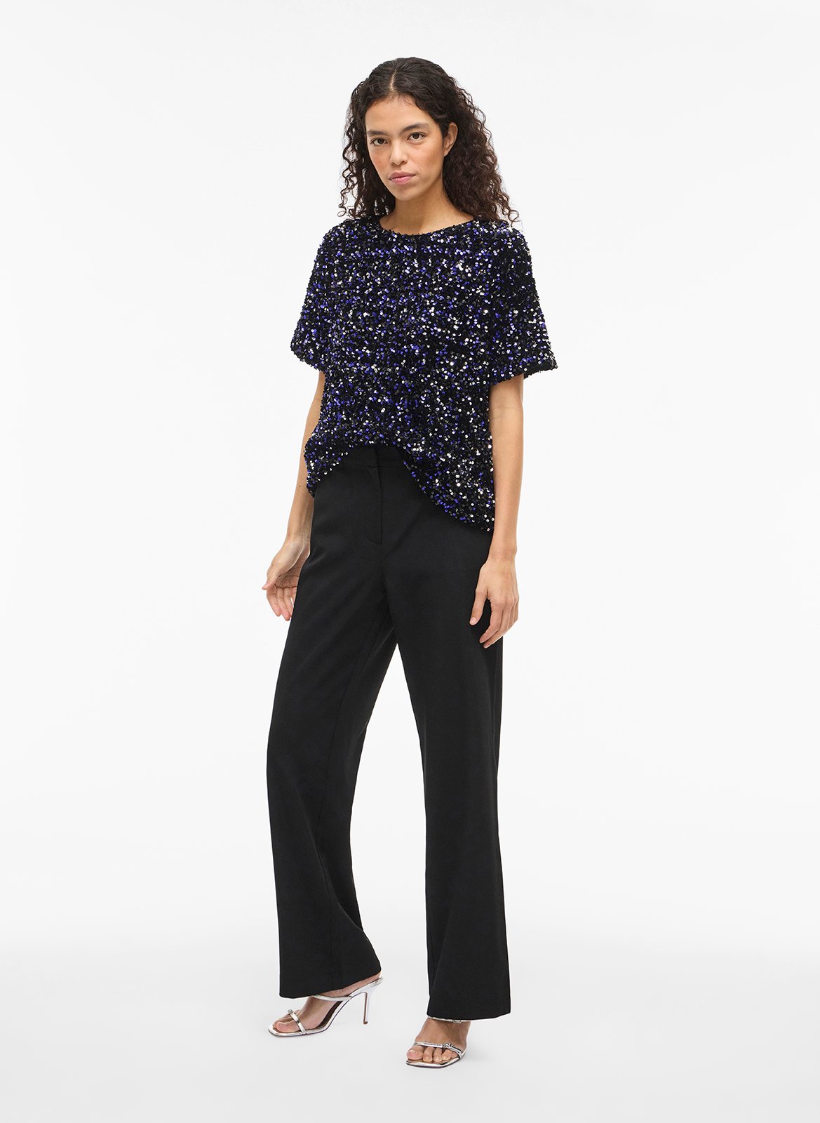 Top droit col rond à sequins VILA Bleu