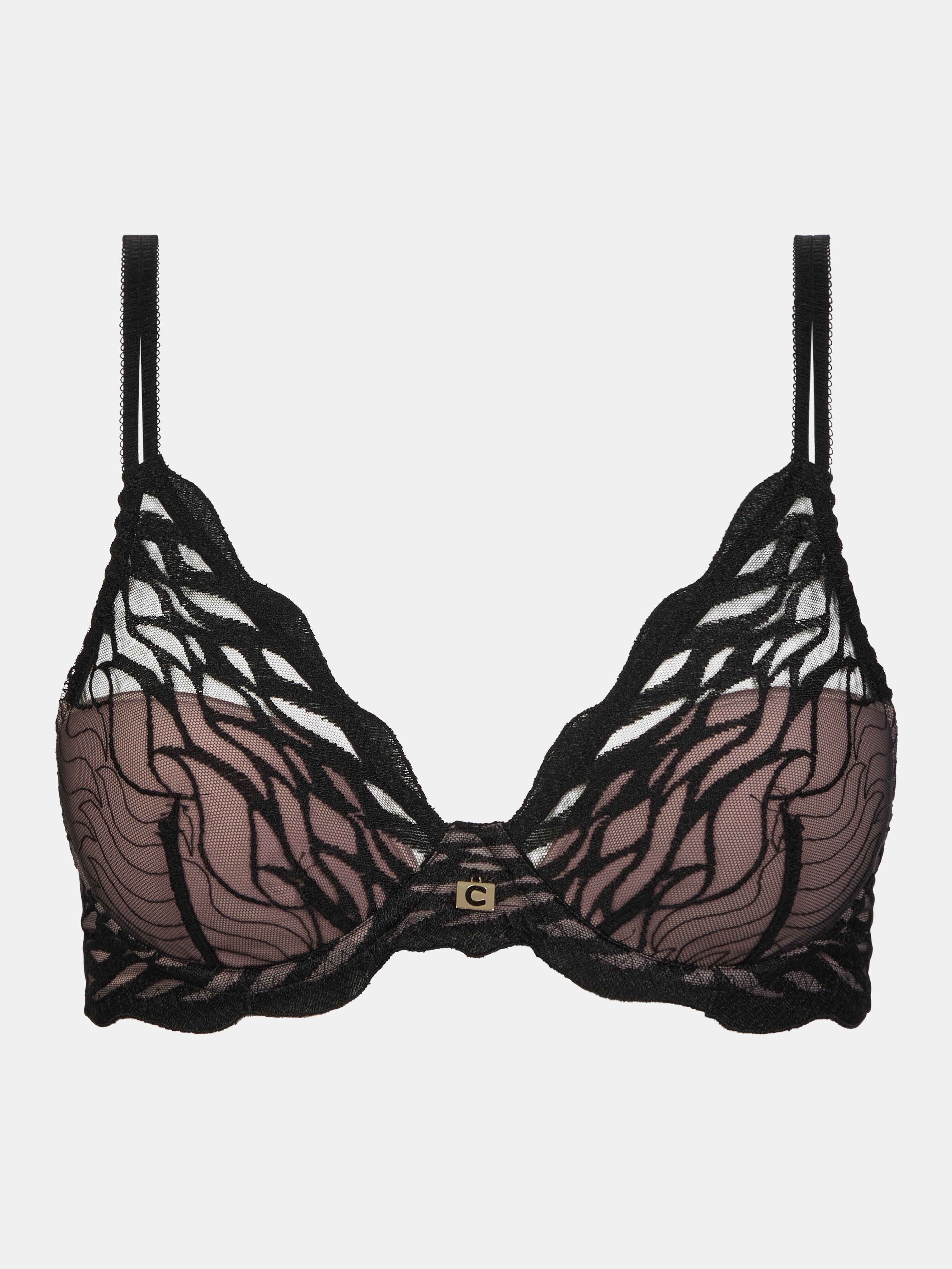 Plunging padded bra with embroidery CHANTELLE Black