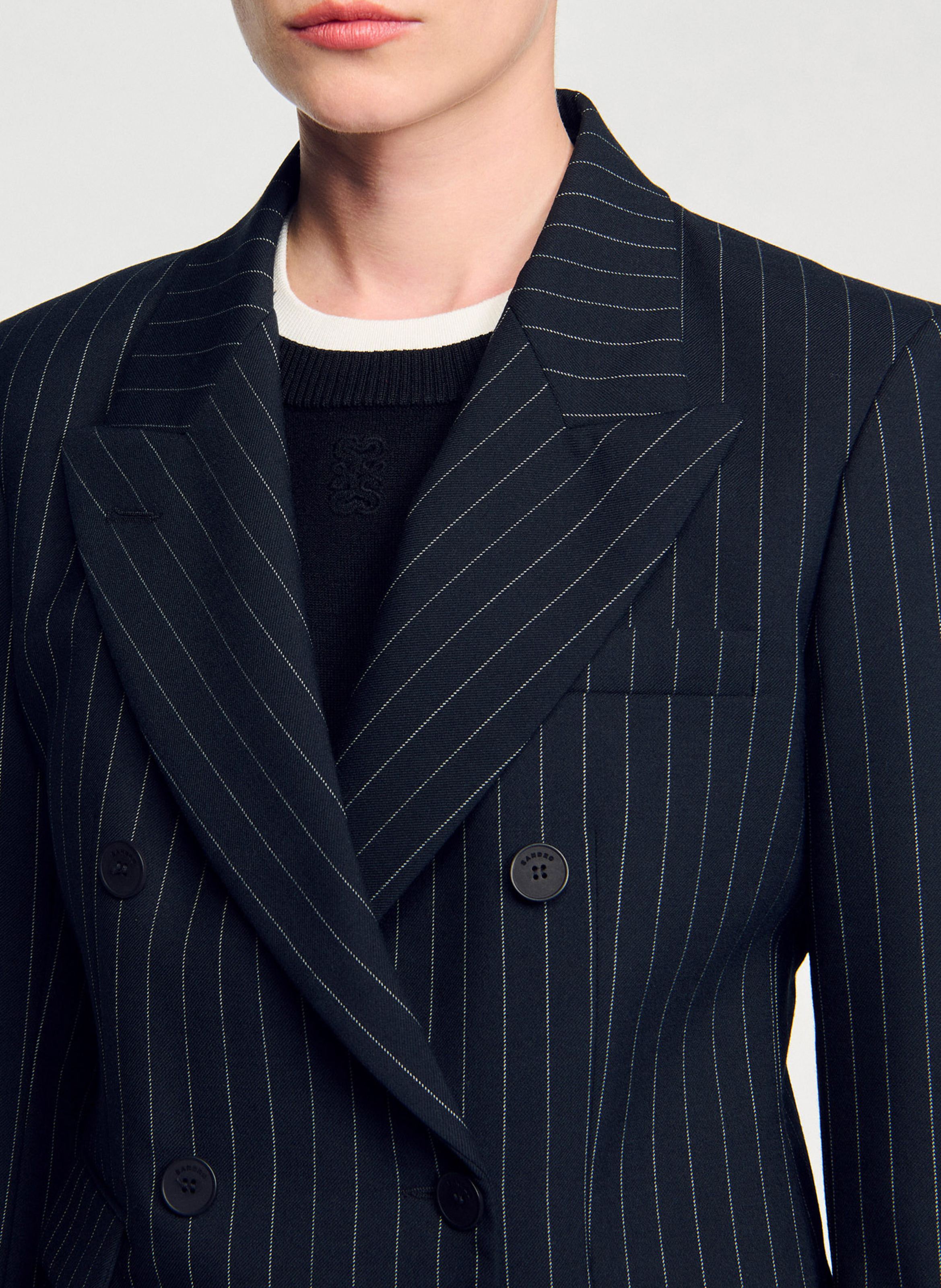Veste tailleur rayée SANDRO Noir