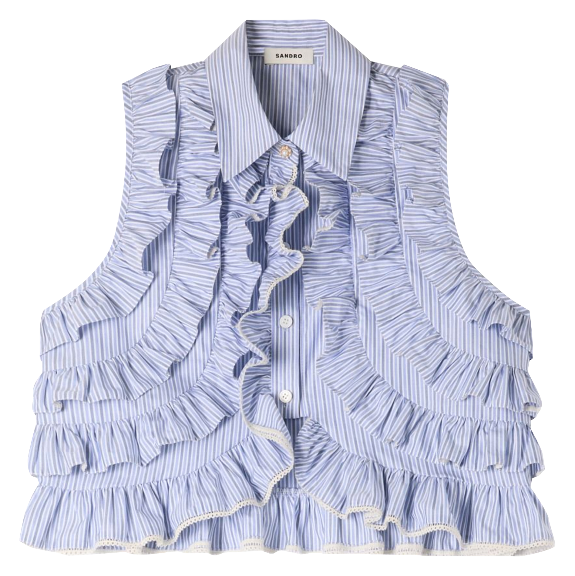 Chemise droite col classique en coton rayé SANDRO Bleu