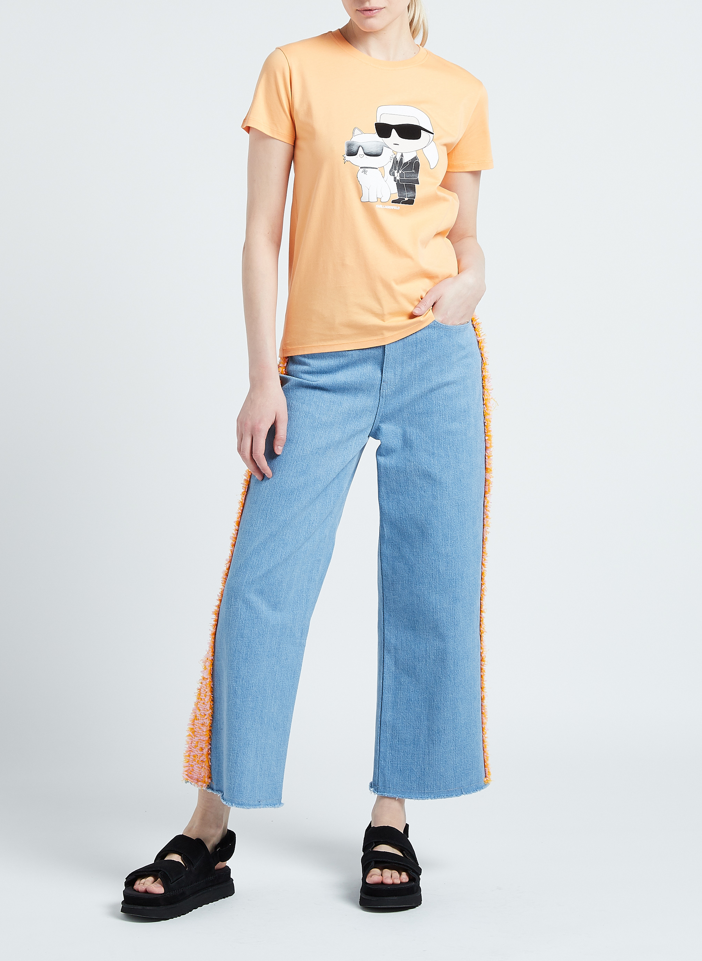 Rechte jeans van bouclé uit stretchkatoen KARL LAGERFELD Blauw