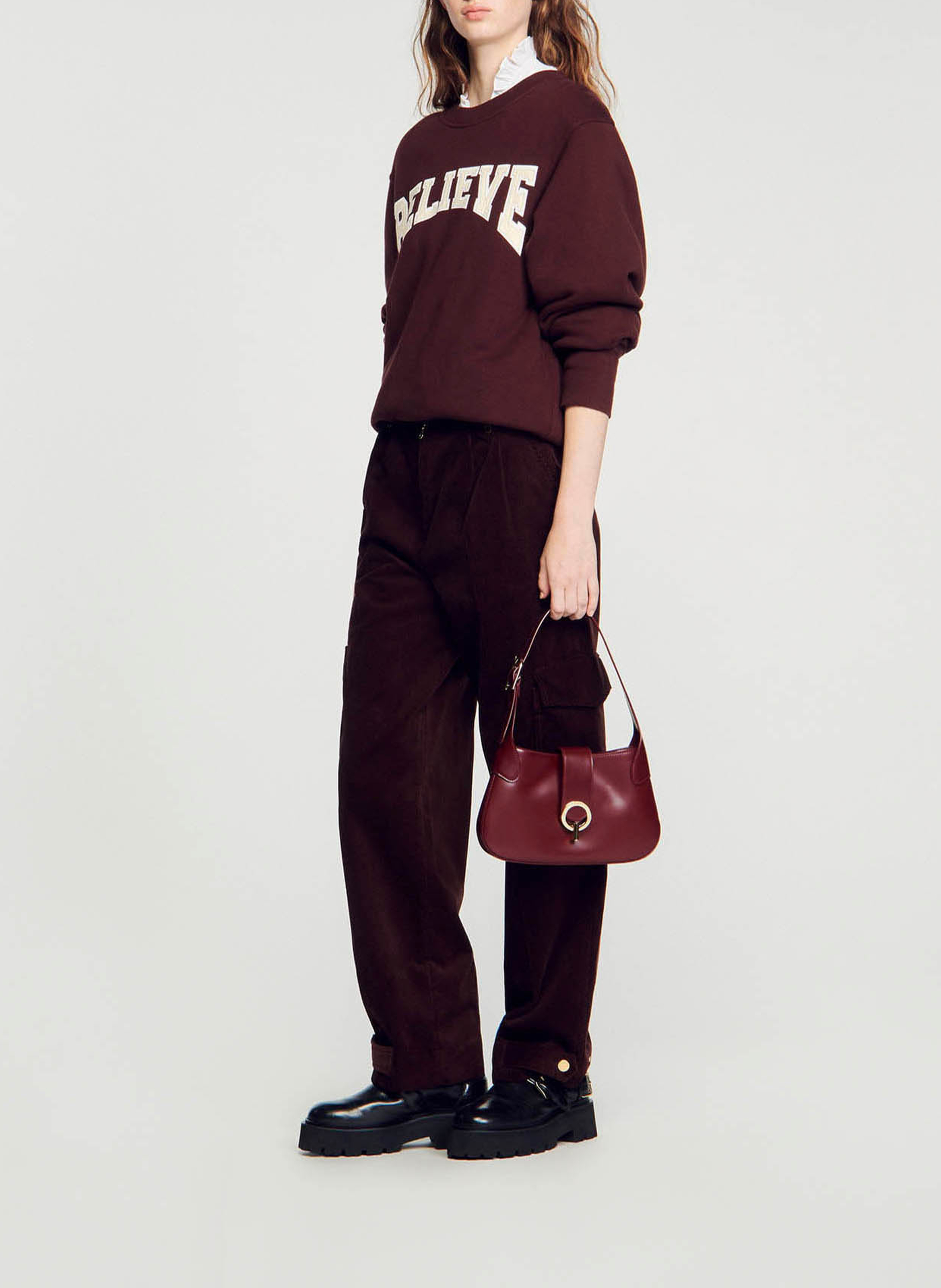 Baguette-Tasche aus Glattleder SANDRO Rot